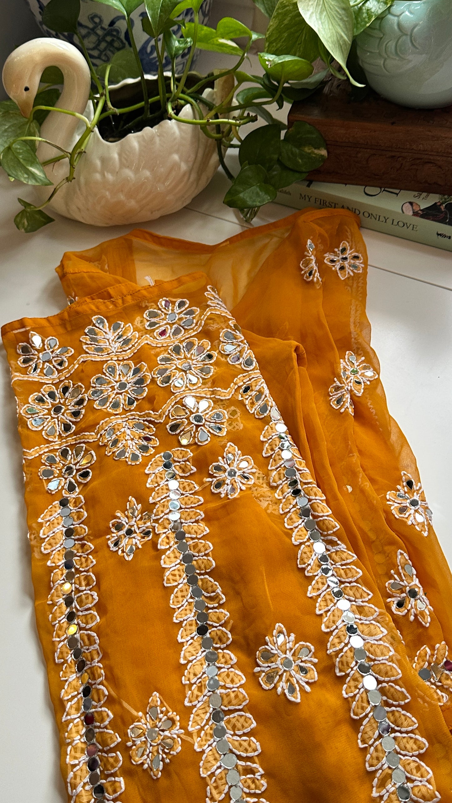Mustard - Georgette Mirror Kurta