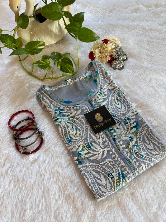 Malmal Printed Kurti- Blue 1