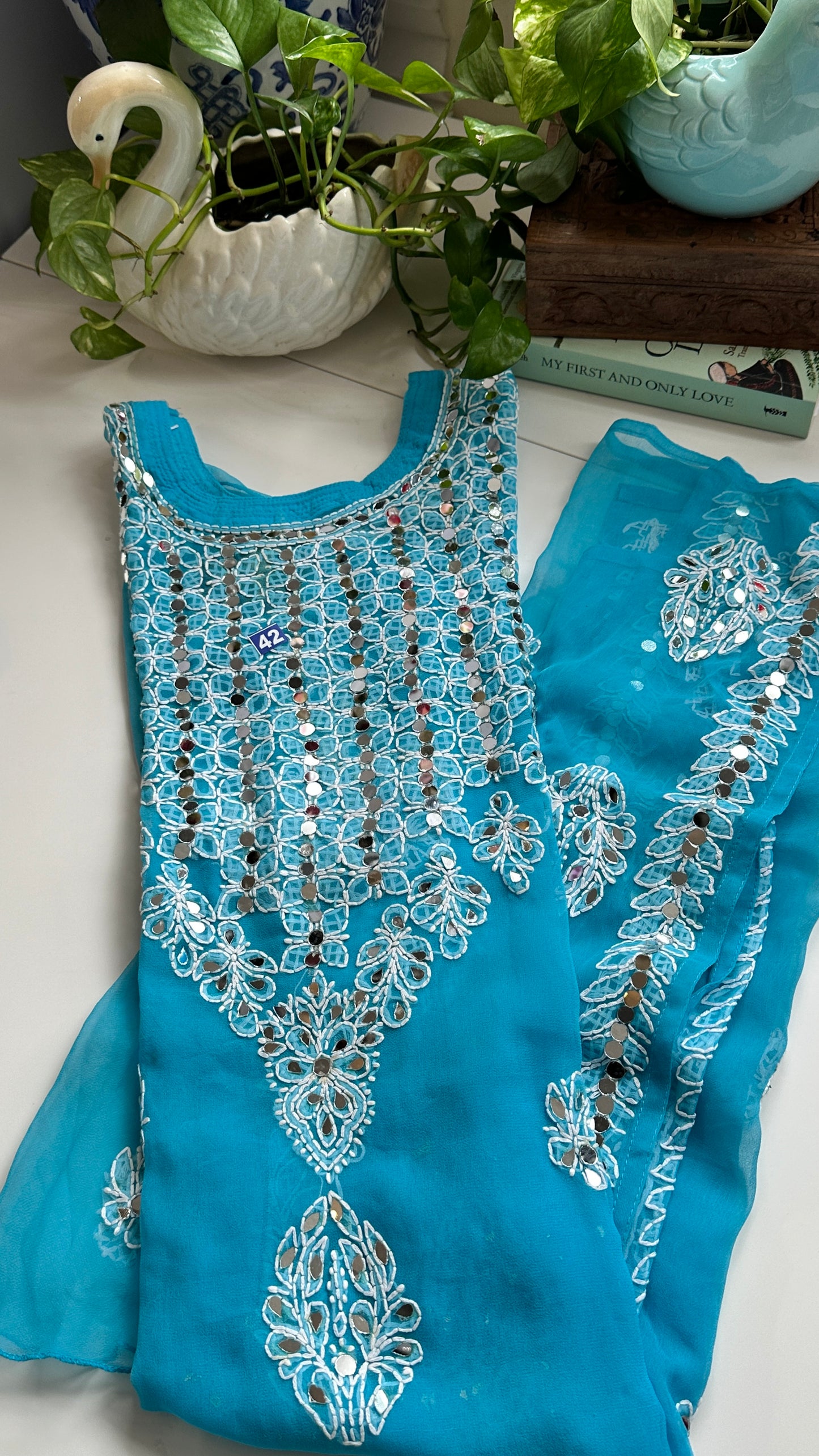 Light Blue - Georgette Mirror Kurta