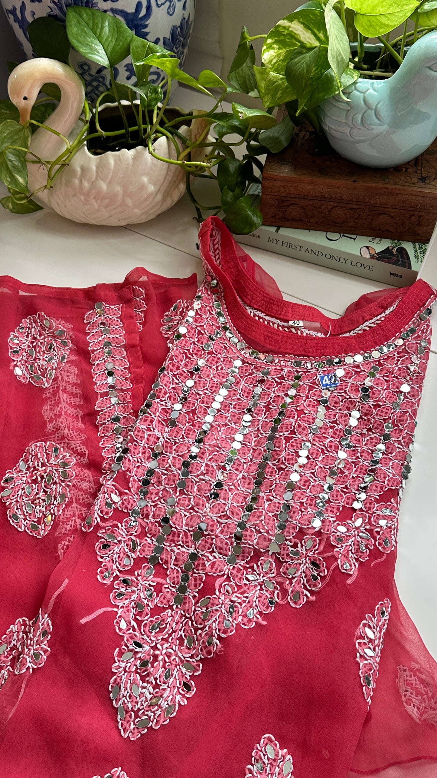 Strawberry Pink - Georgette Mirror Kurta