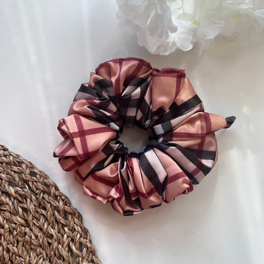 Gingham Classic Silk Satin Scrunchie