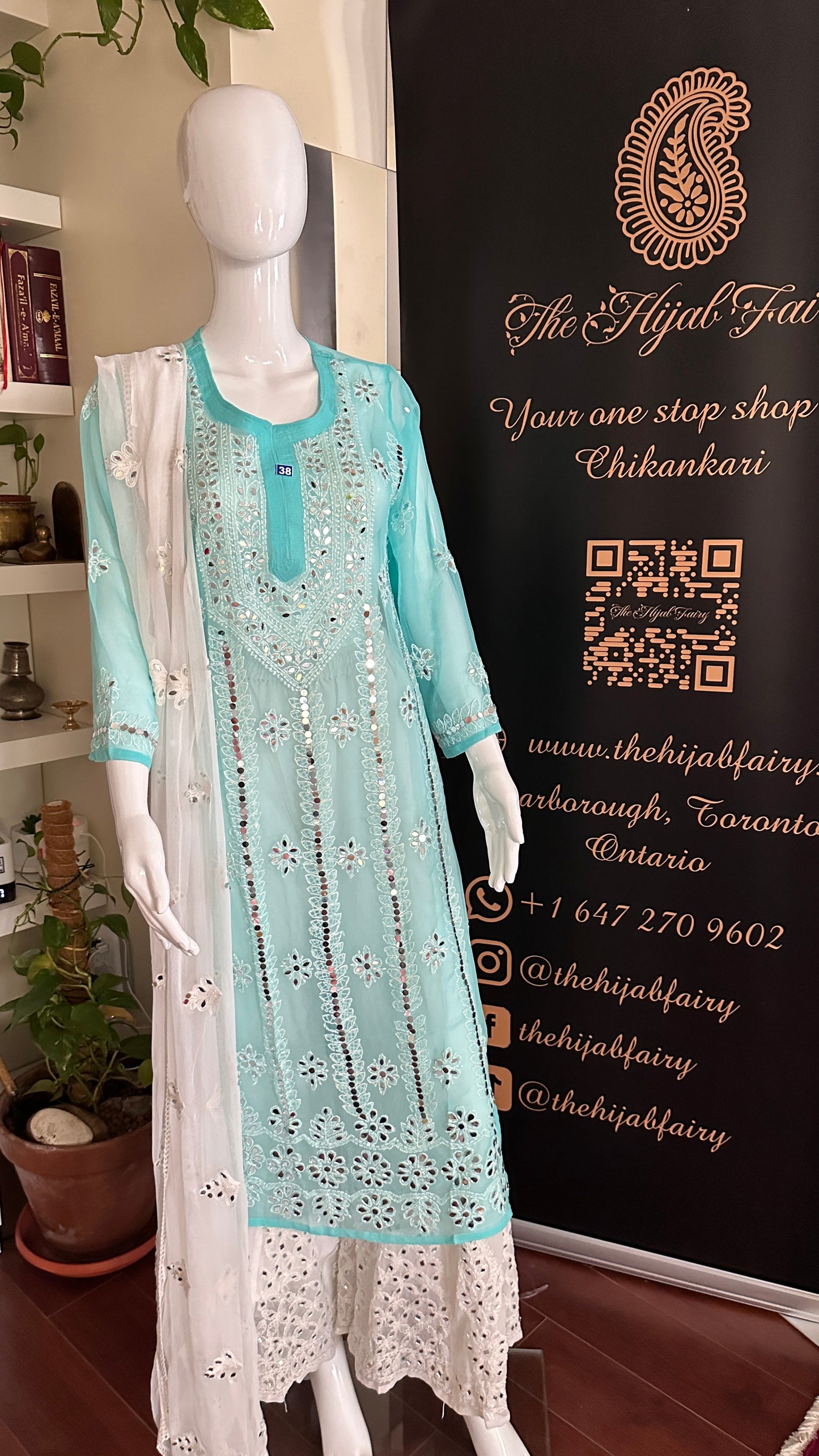 Firozi Blue - Georgette Mirror Kurta