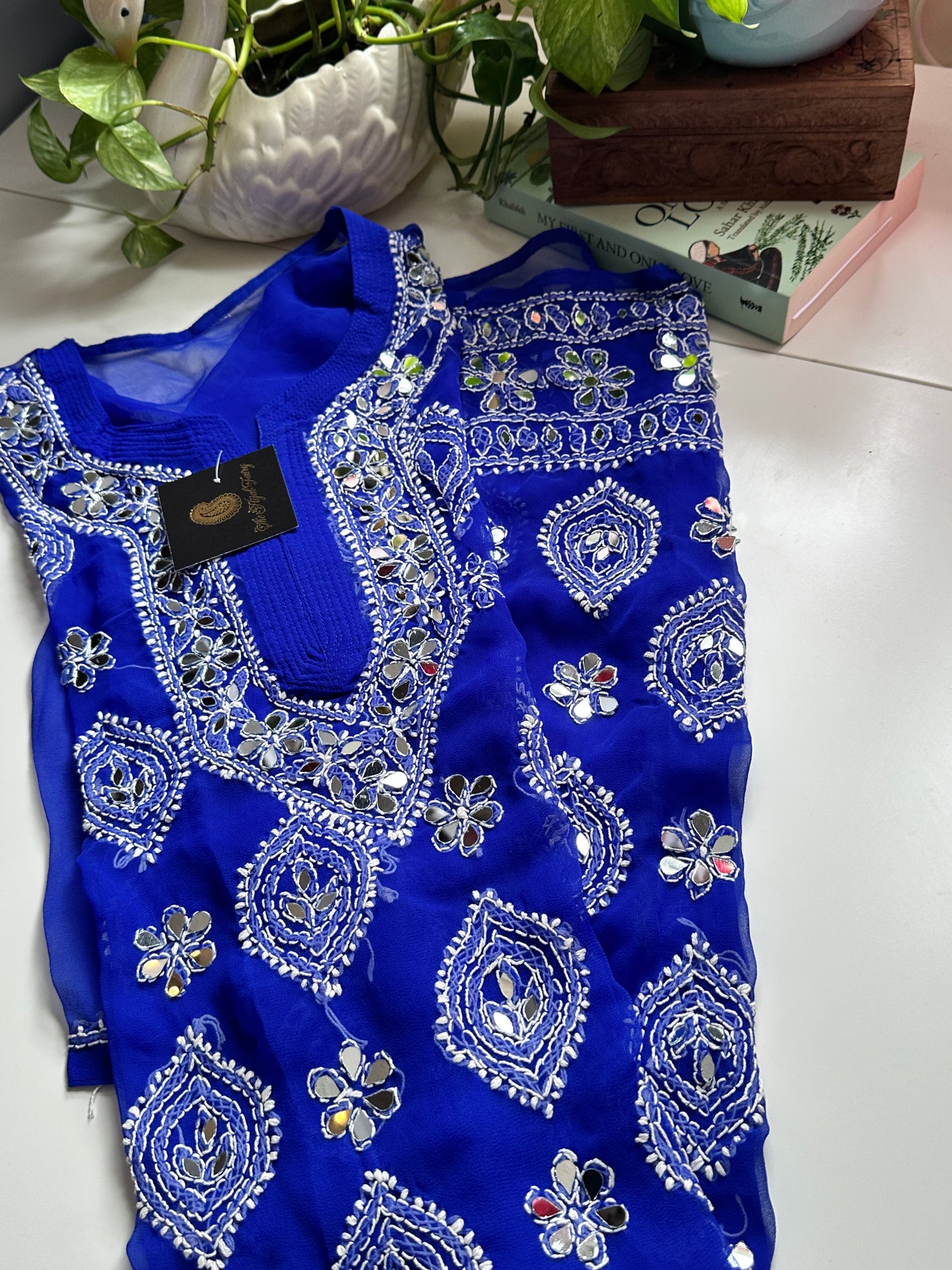 Navy Blue - Georgette Mirror Kurta