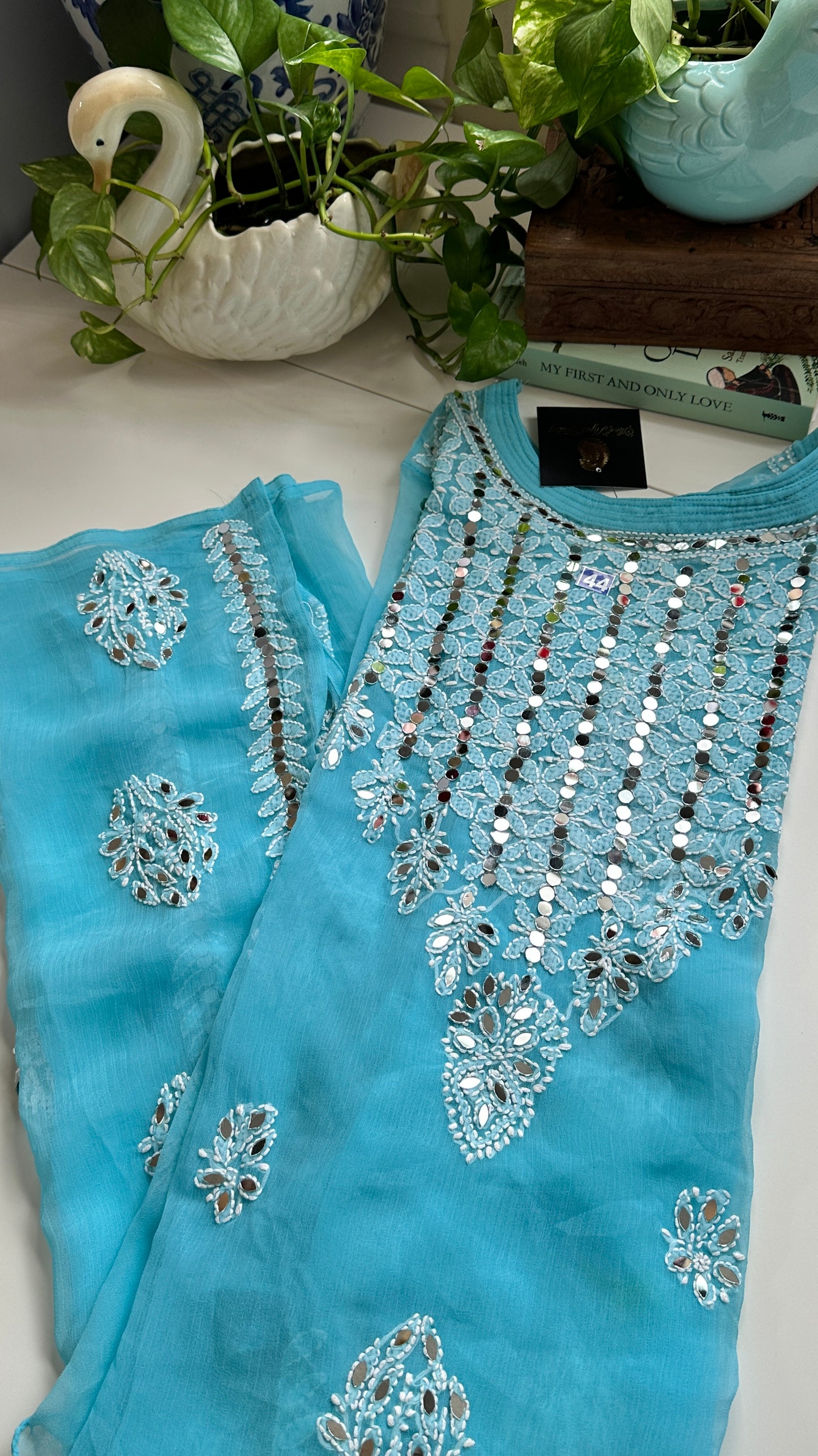 Light Blue - Georgette Mirror Kurta