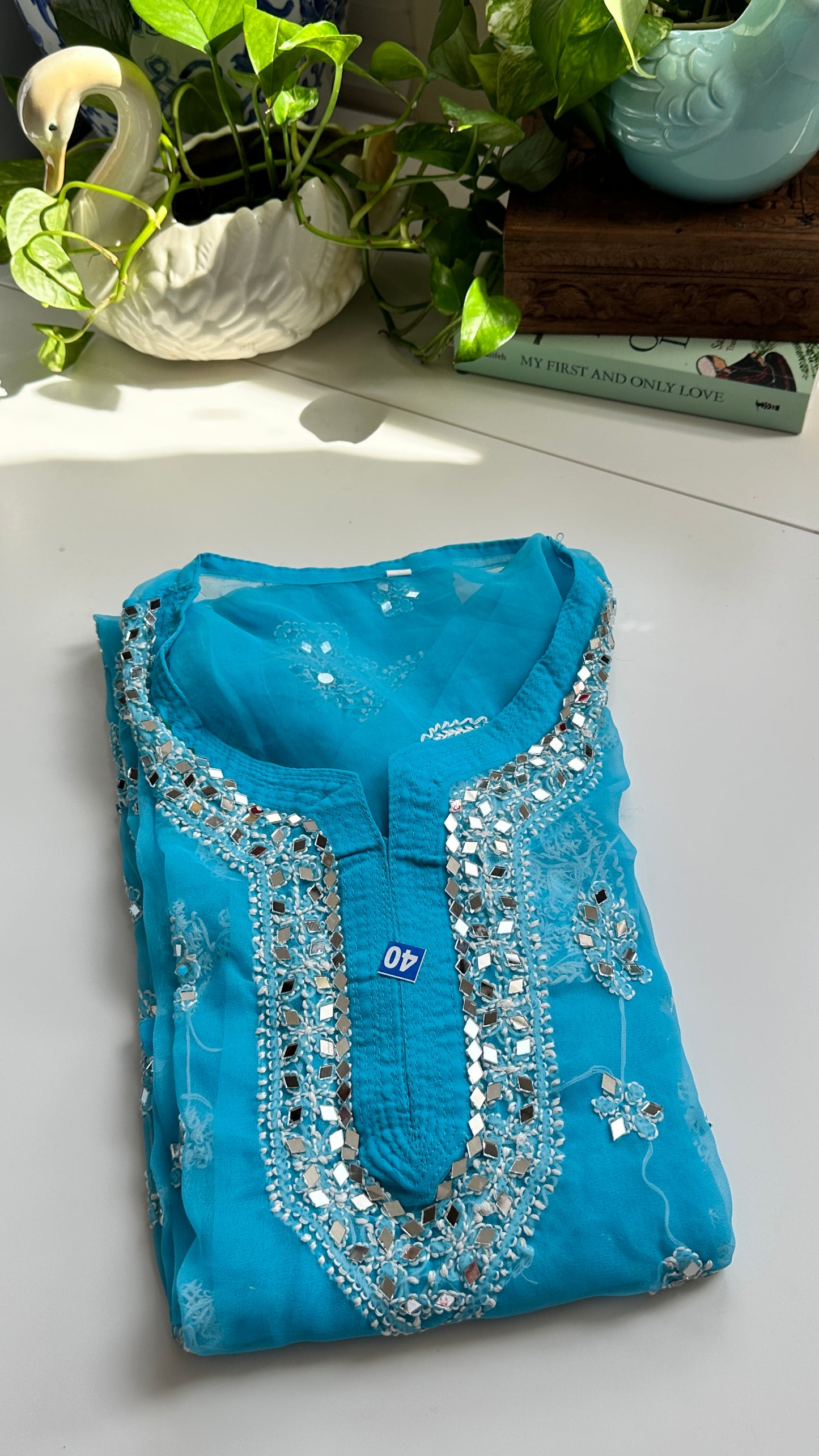 Sky Blue - Georgette Mirror Kurta