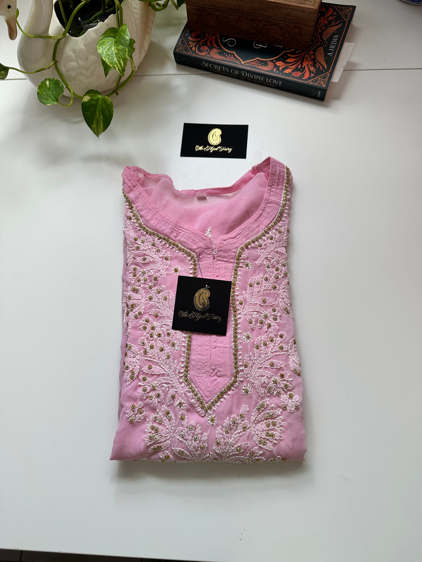 Georgette Stone Kurta- Petal Pink
