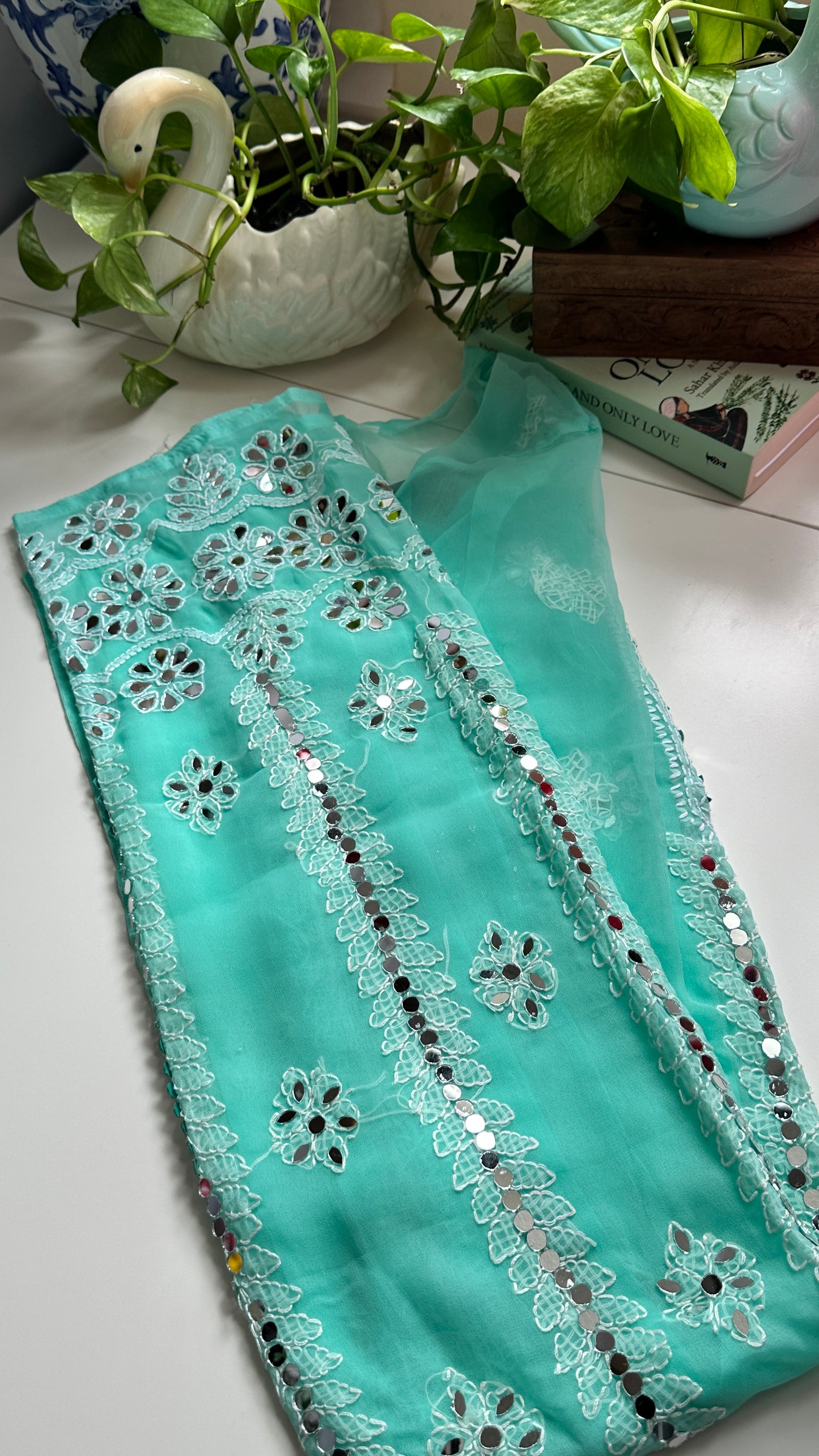 Firozi Blue - Georgette Mirror Kurta