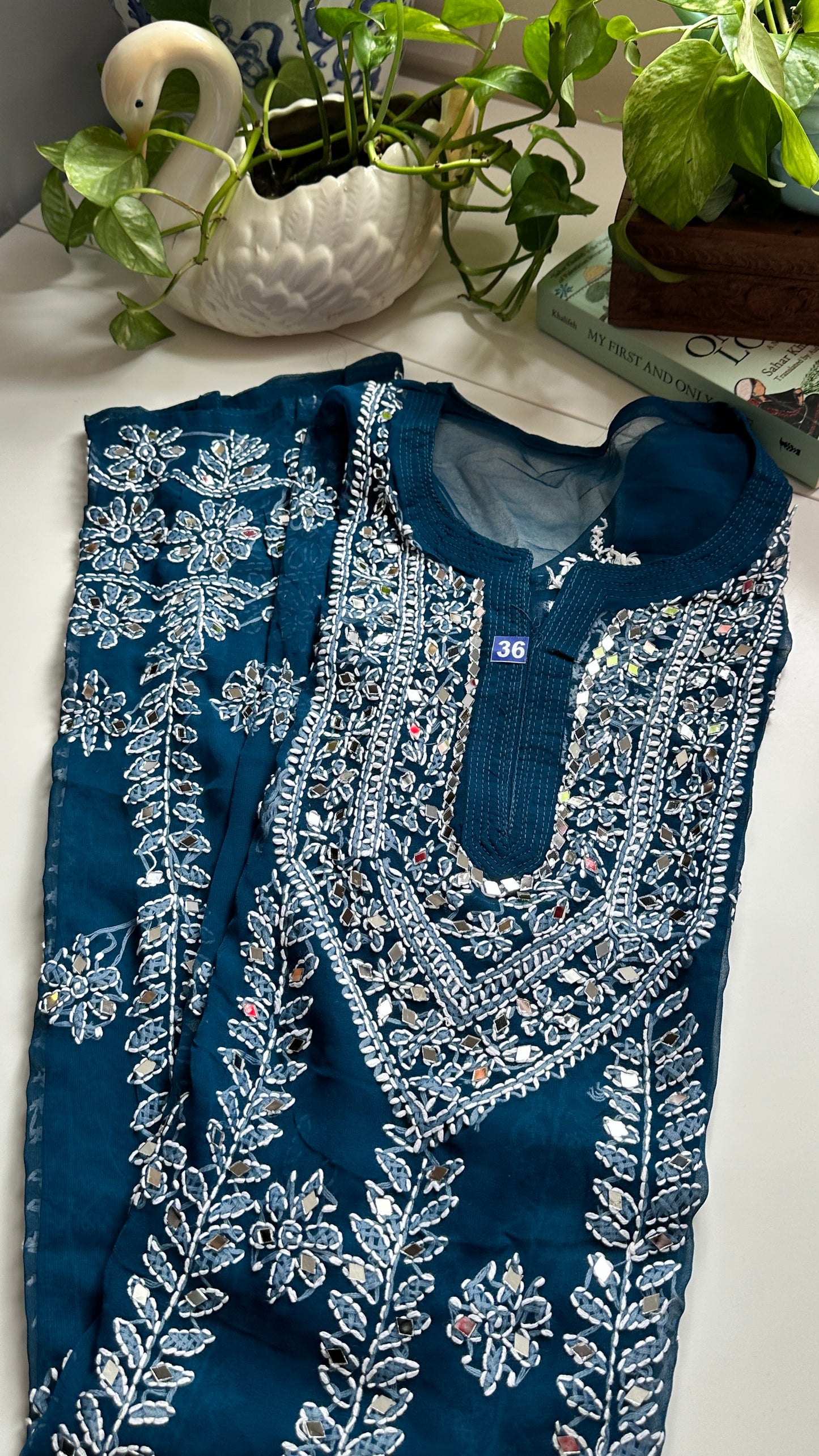 Teal Blue - Georgette Mirror Kurta
