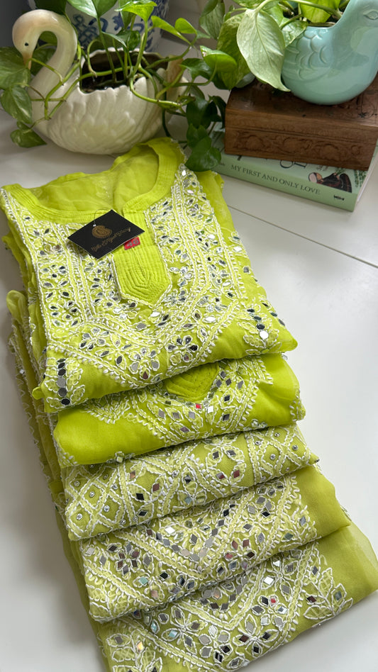 Apple Green - Georgette Mirror Kurta