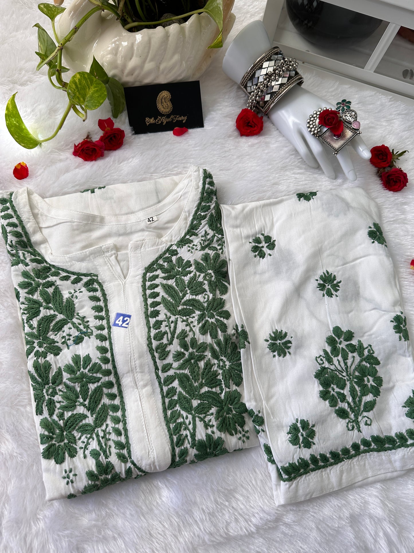 Dark Green Chikankari Modal 2-Piece Set – The Hijab Fairy (3 of 7)