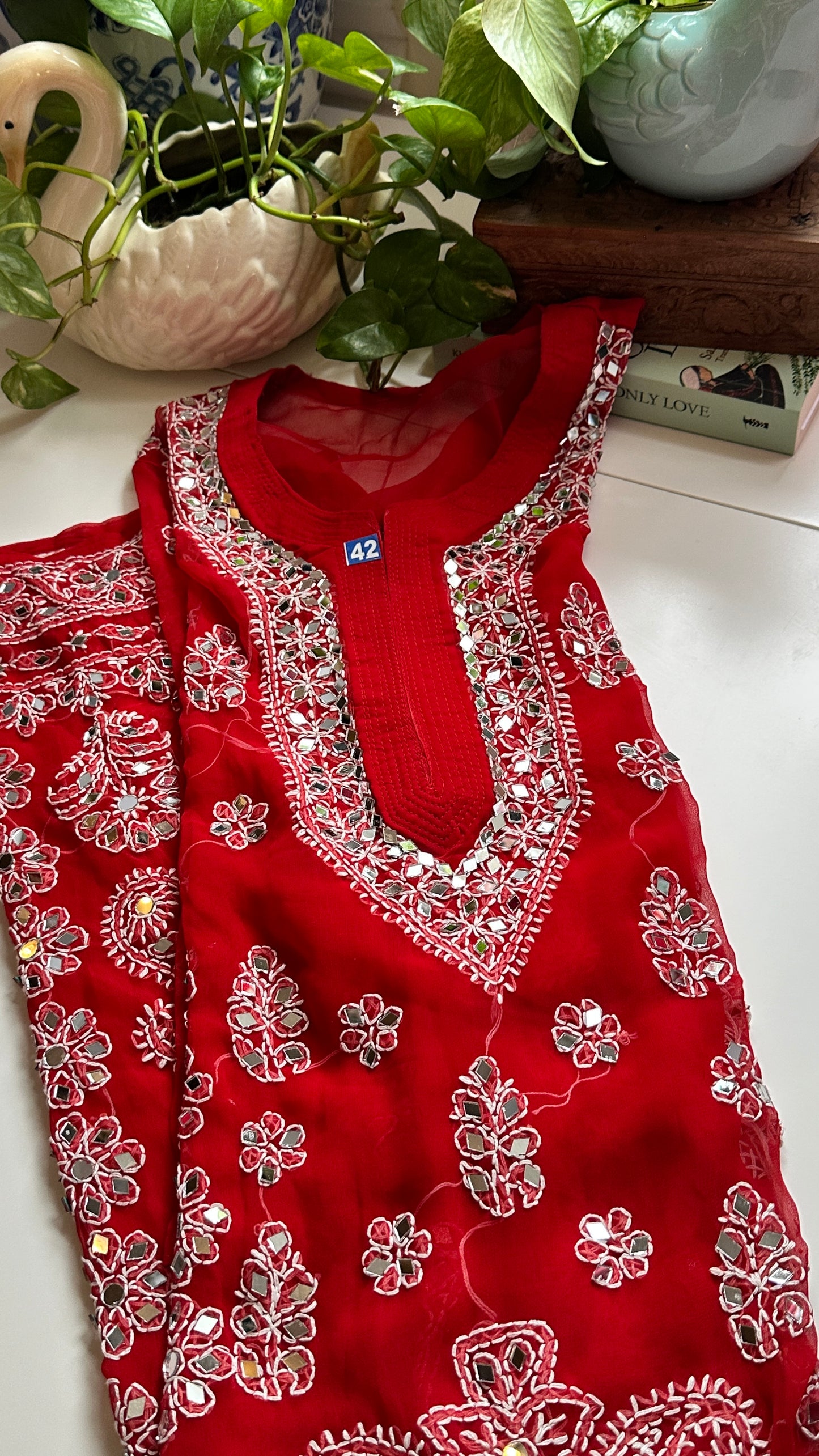 Red - Georgette Mirror Kurta
