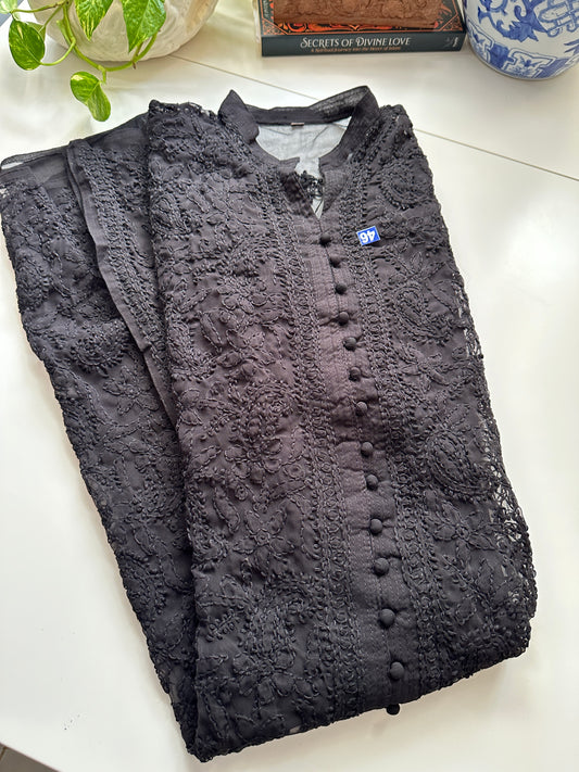 Georgette Kurta - Black Sherwani style