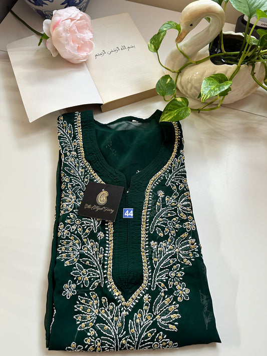 Dark Green - Georgette Stone Kurta