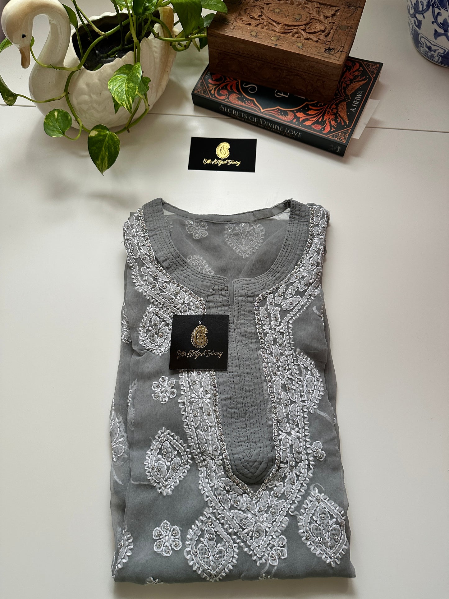 Georgette Stone Kurta- Light Grey