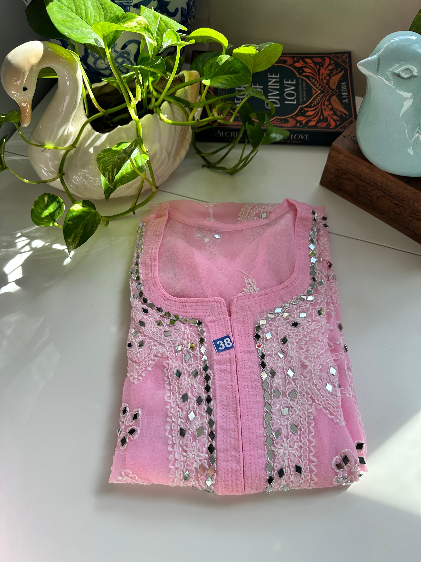 Light Pink - Georgette Mirror Kurta