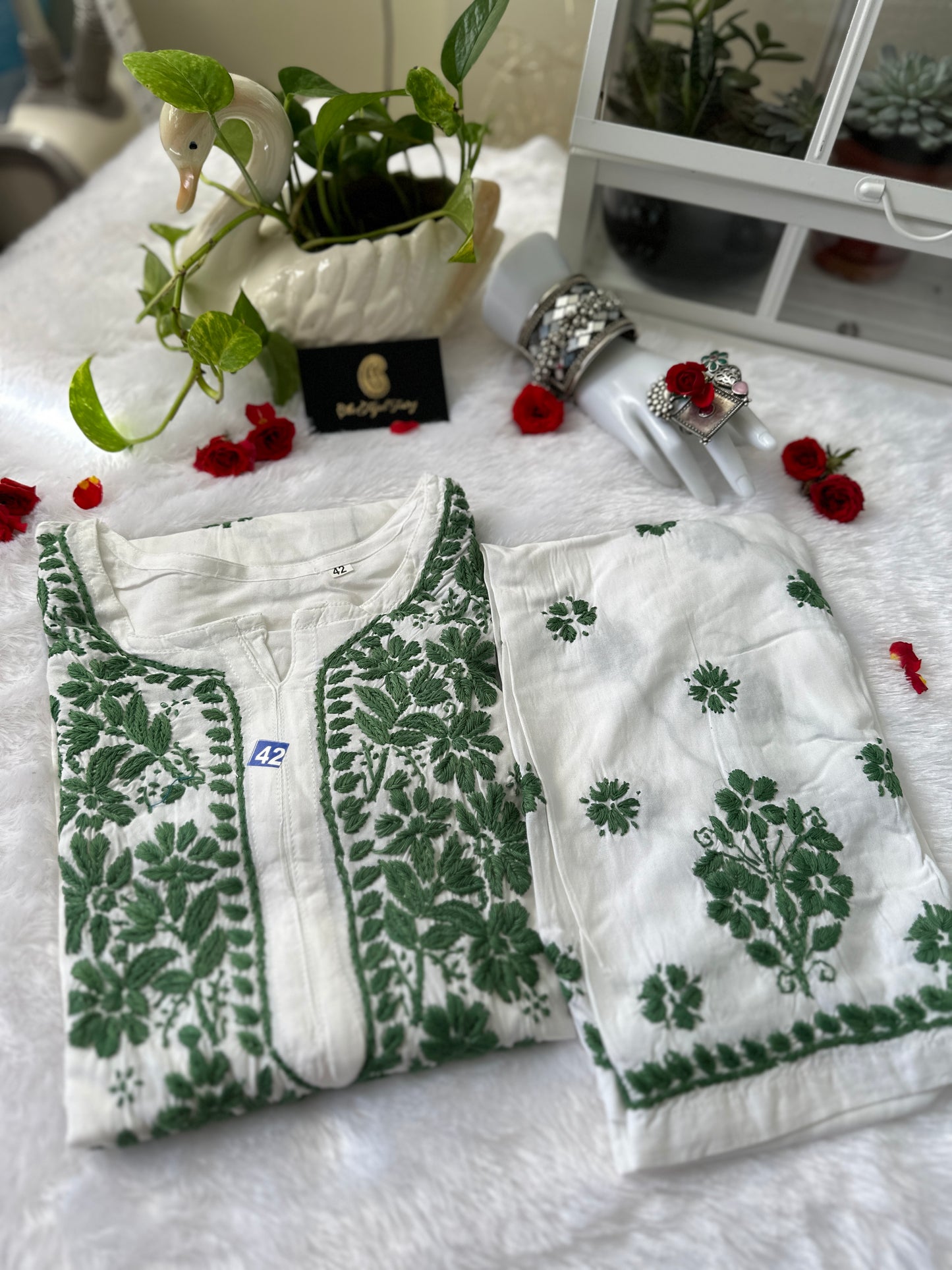Dark Green Chikankari Modal 2-Piece Set – The Hijab Fairy (5 of 7)