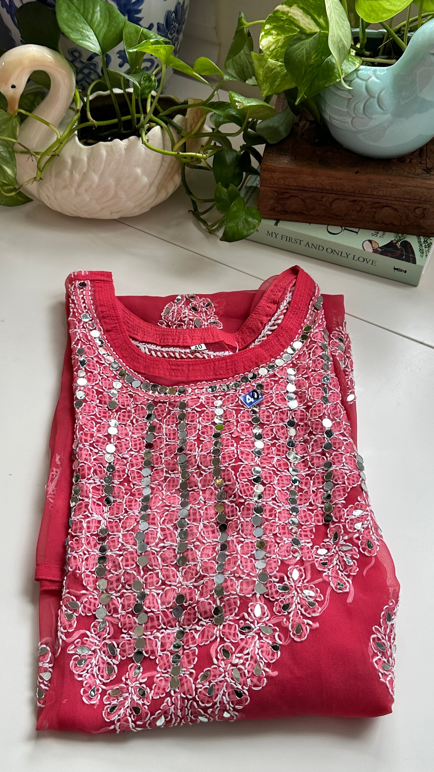 Strawberry Pink - Georgette Mirror Kurta