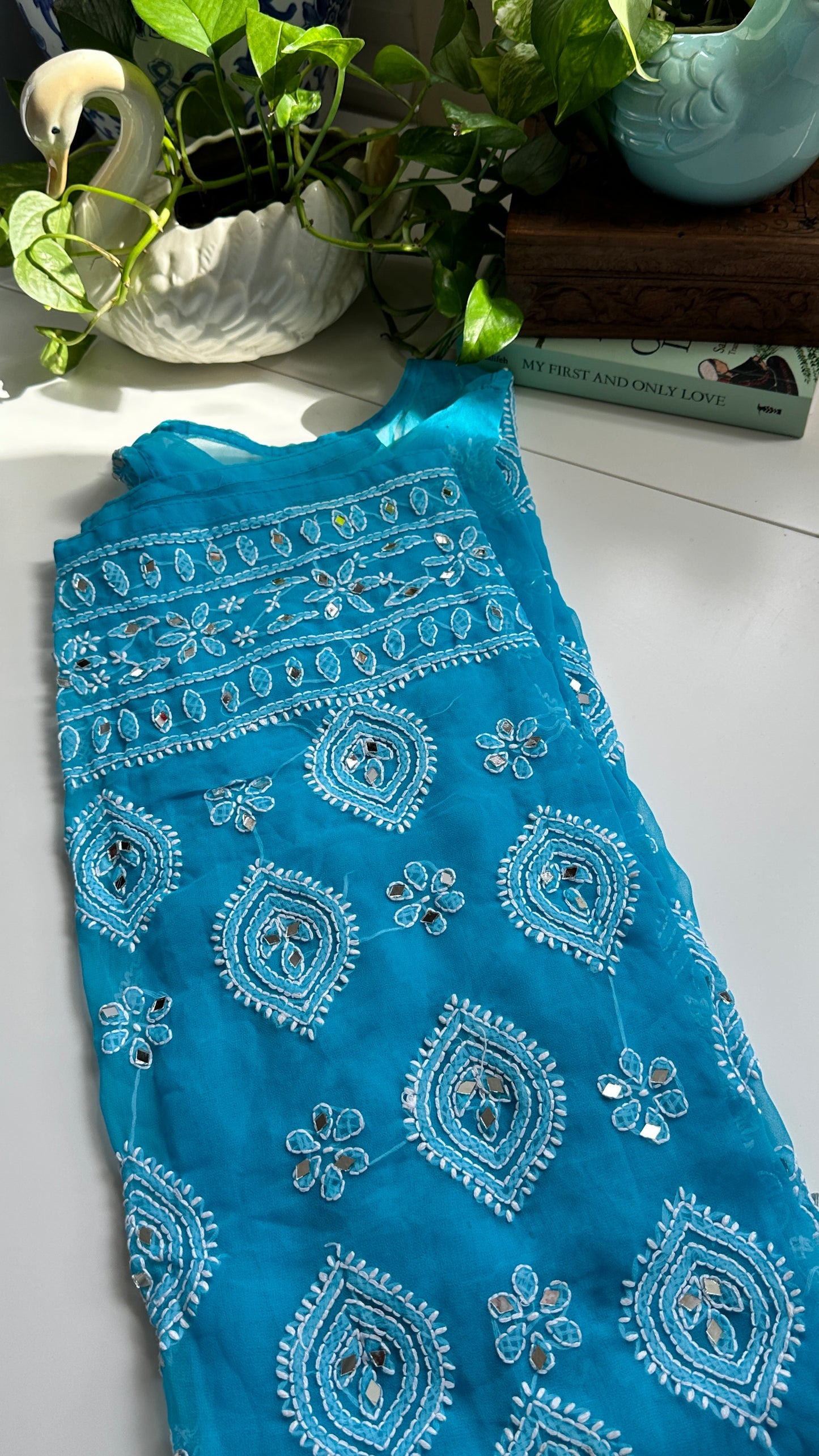Sky Blue - Georgette Mirror Kurta