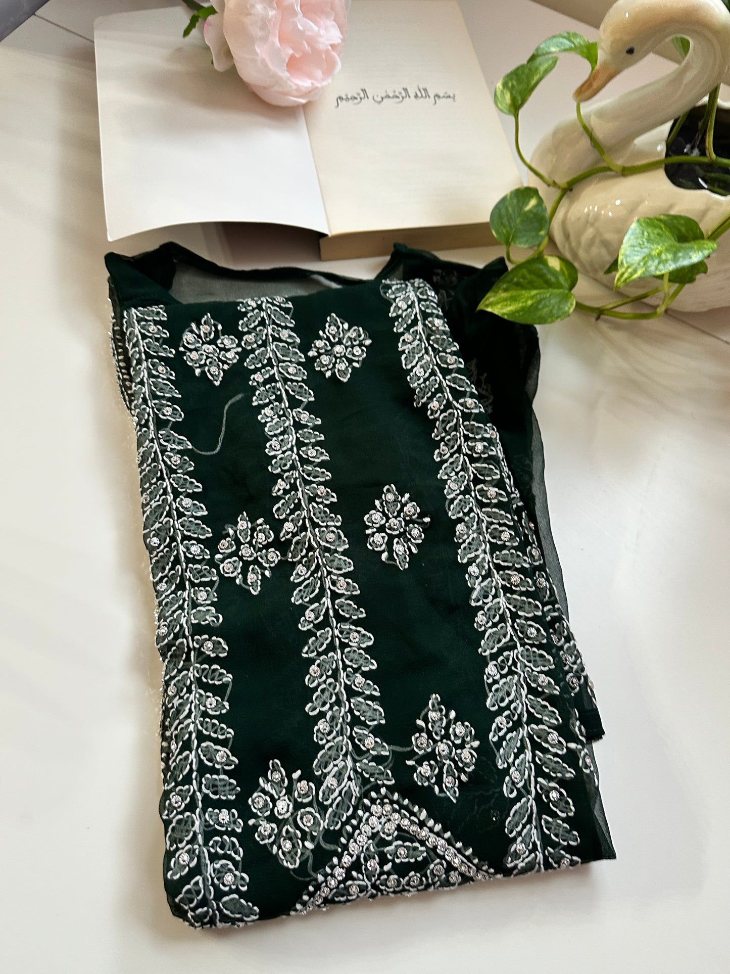 Dark Green - Georgette Stone Kurta