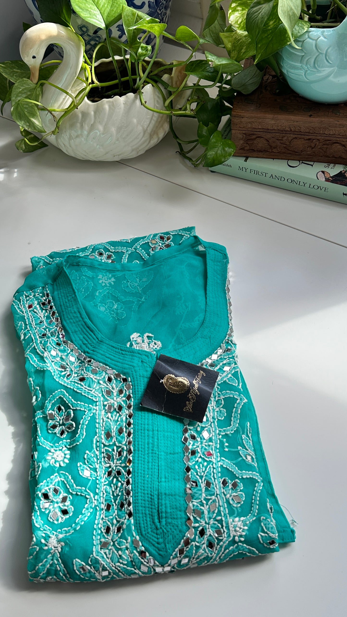 Dark Ferozi - Georgette Mirror Kurta