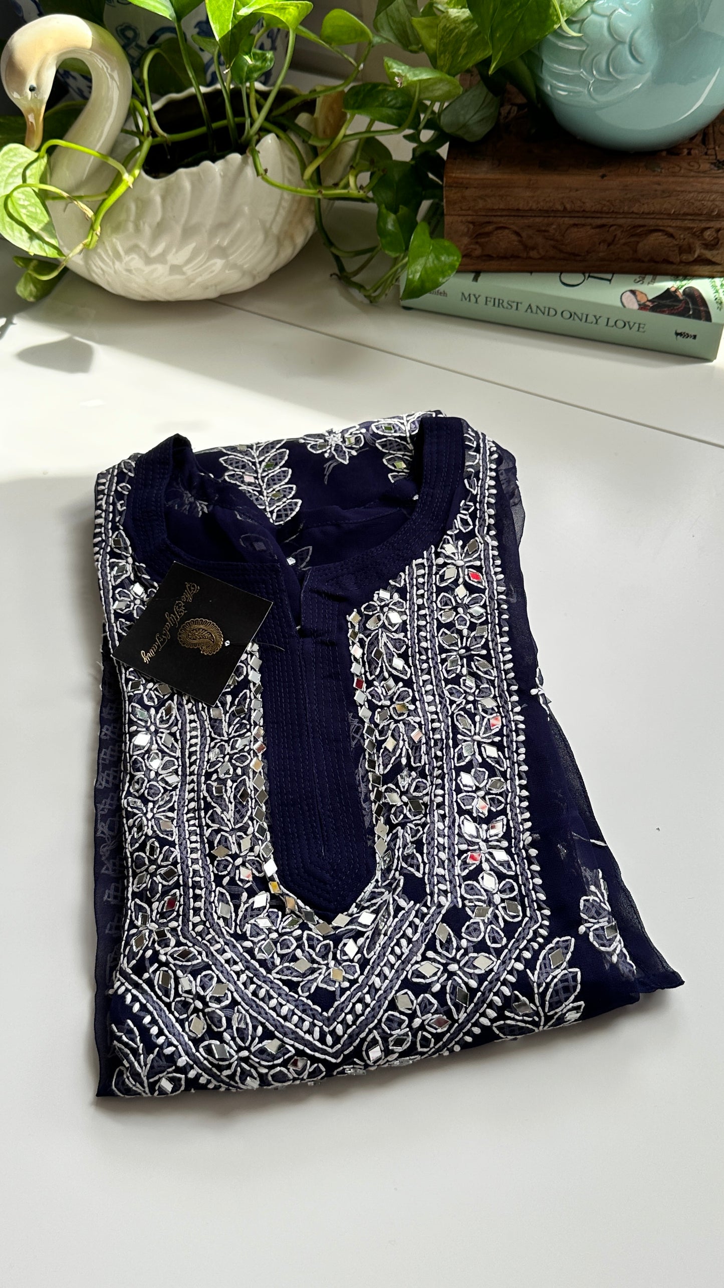 Dark Blue - Georgette Mirror Kurta