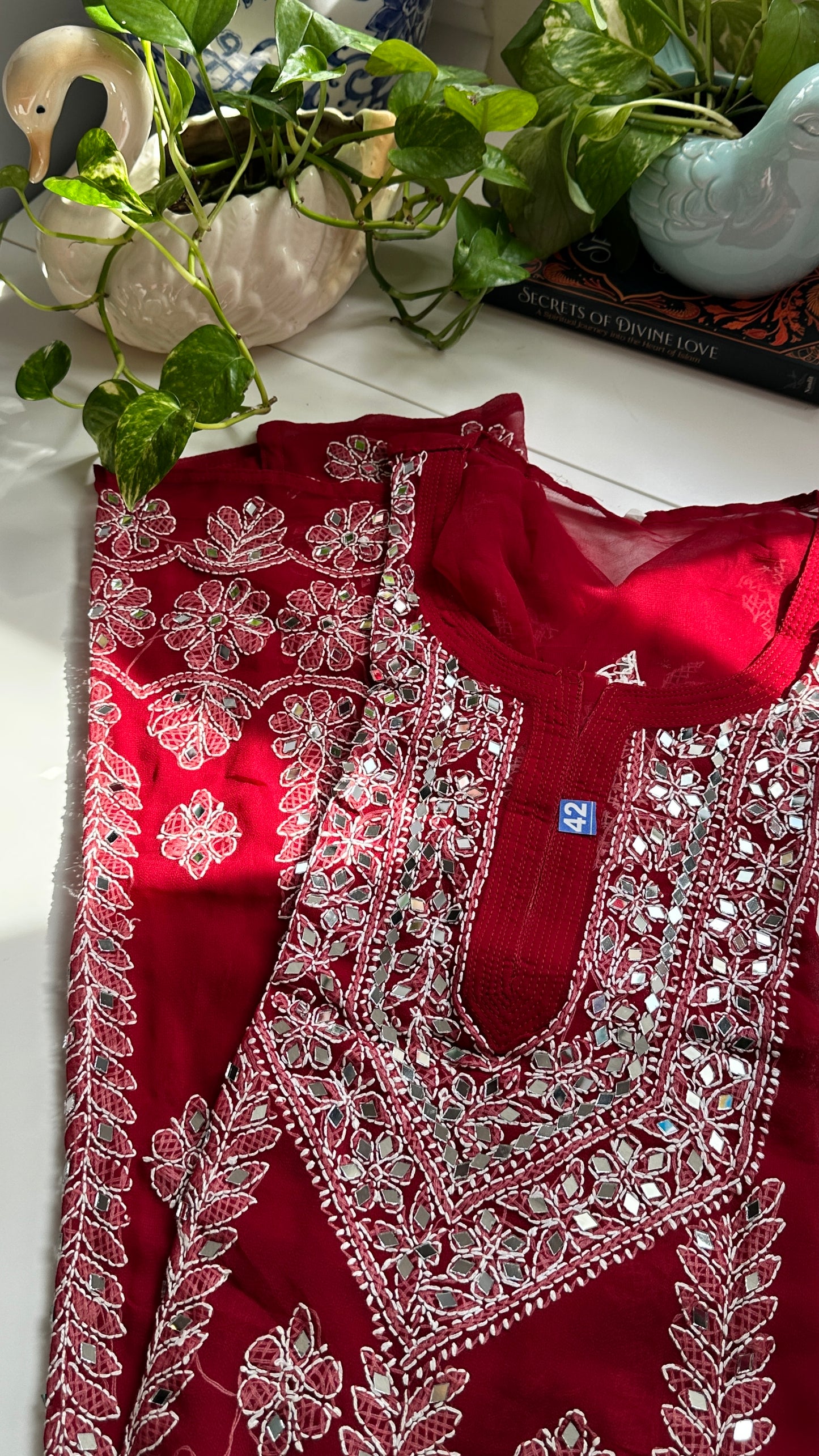 Maroon - Georgette Mirror Kurta