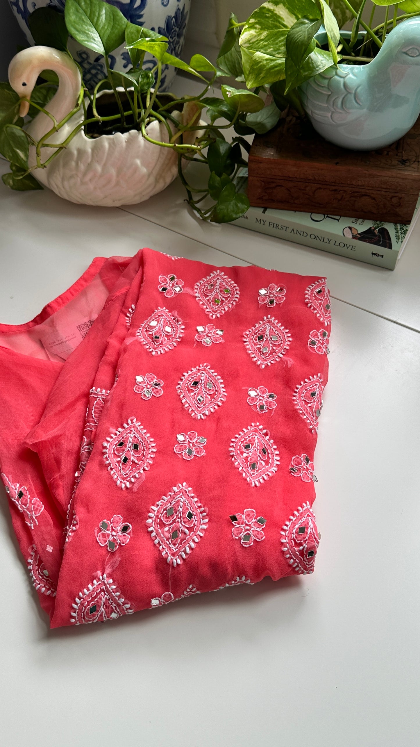 Coral Pink - Georgette Mirror Kurta