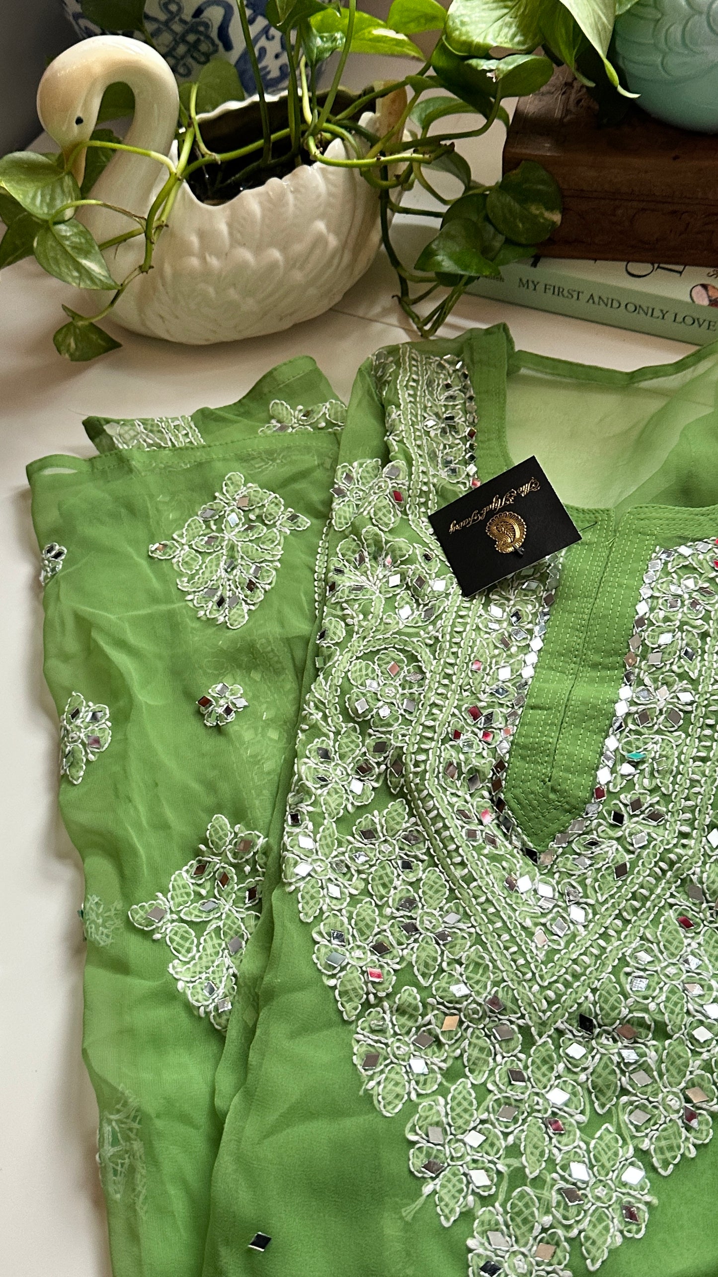 Basil Green - Georgette Mirror Kurta