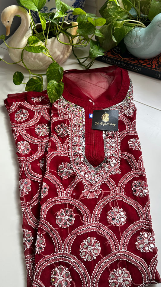 Maroon - Georgette Mirror Kurta