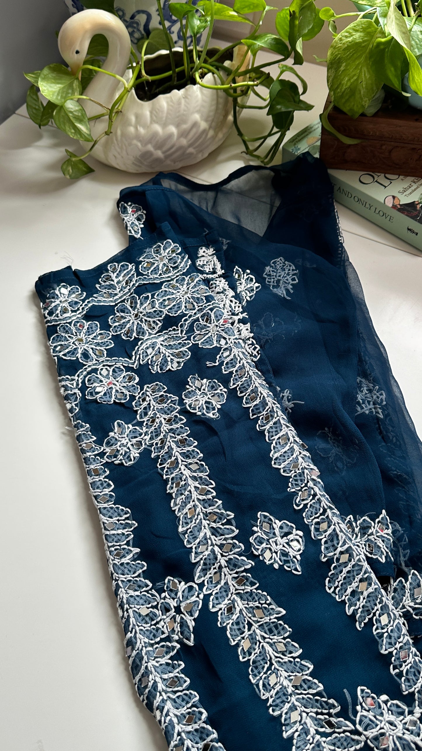 Teal Blue - Georgette Mirror Kurta