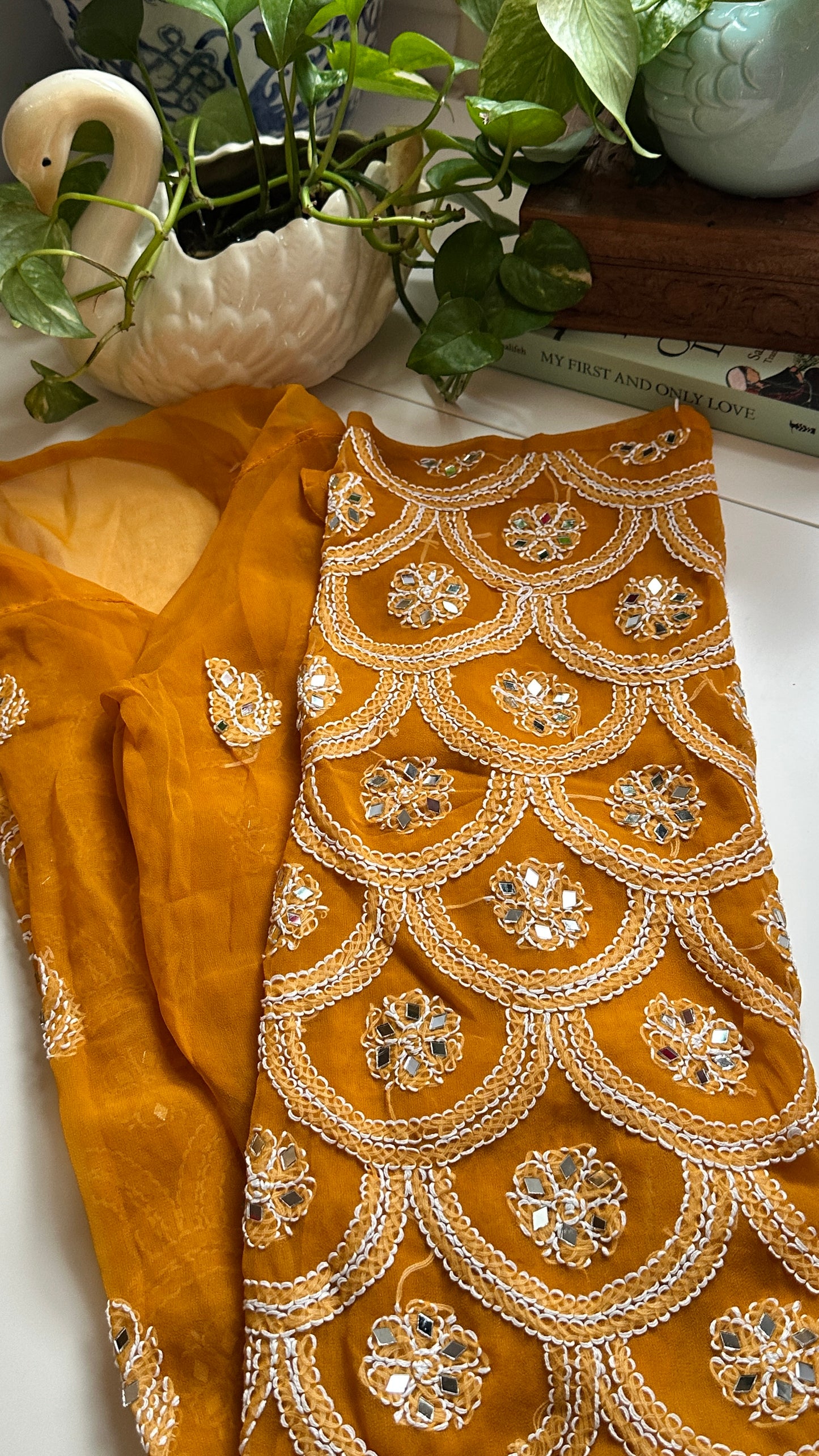 Mustard - Georgette Mirror Kurta