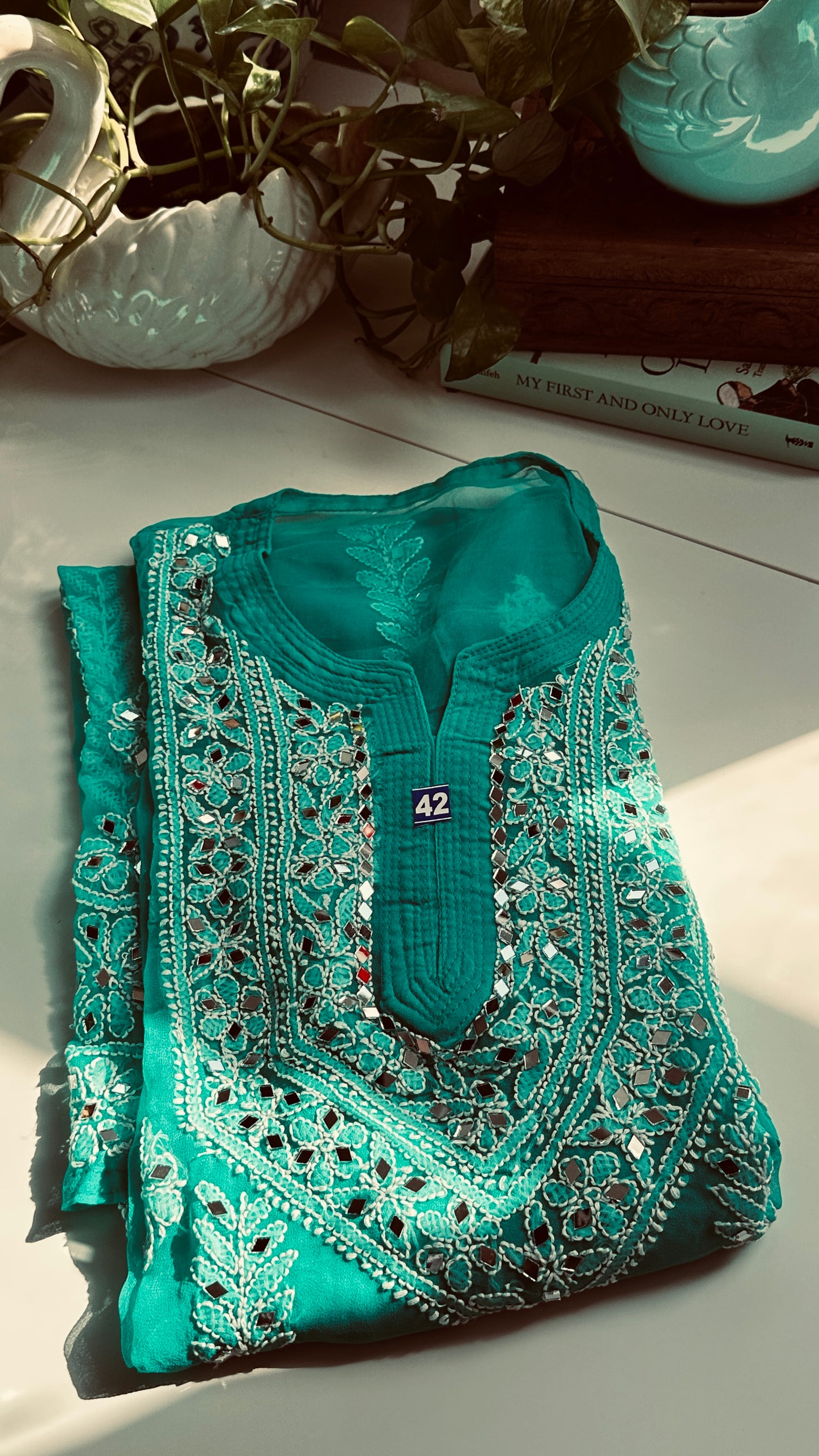 Dark Ferozi - Georgette Mirror Kurta