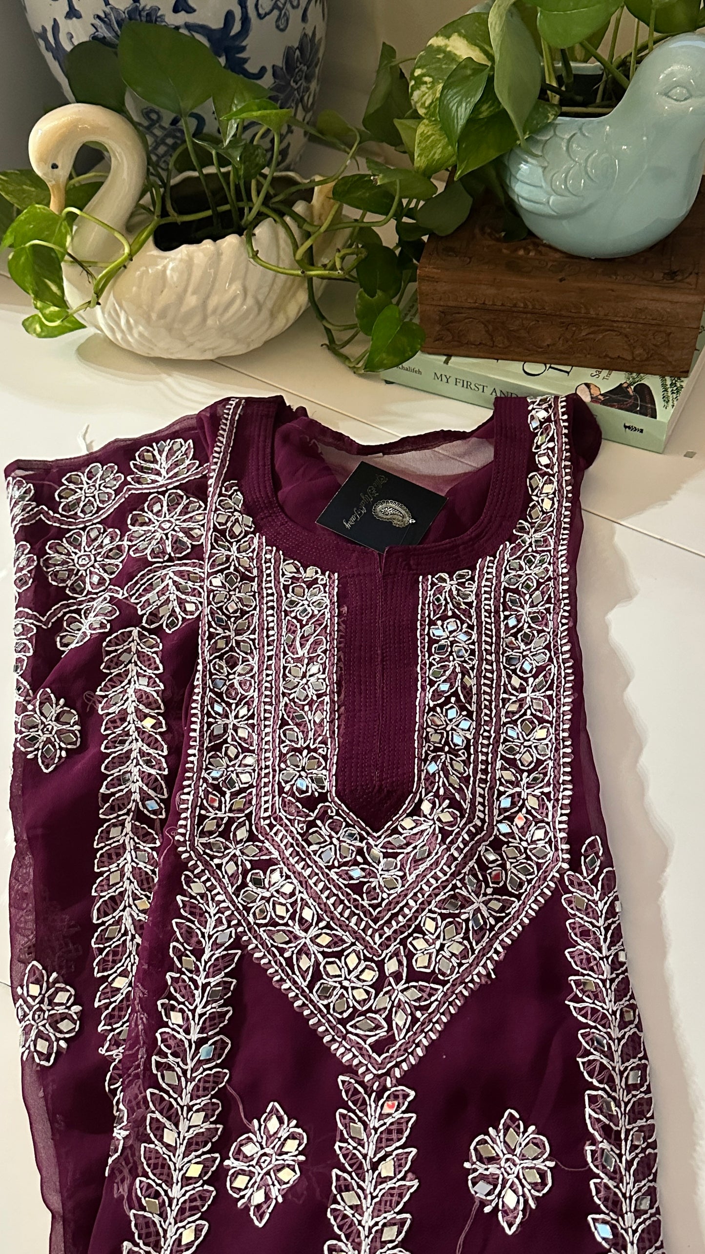 Wine - Georgette Mirror Kurta