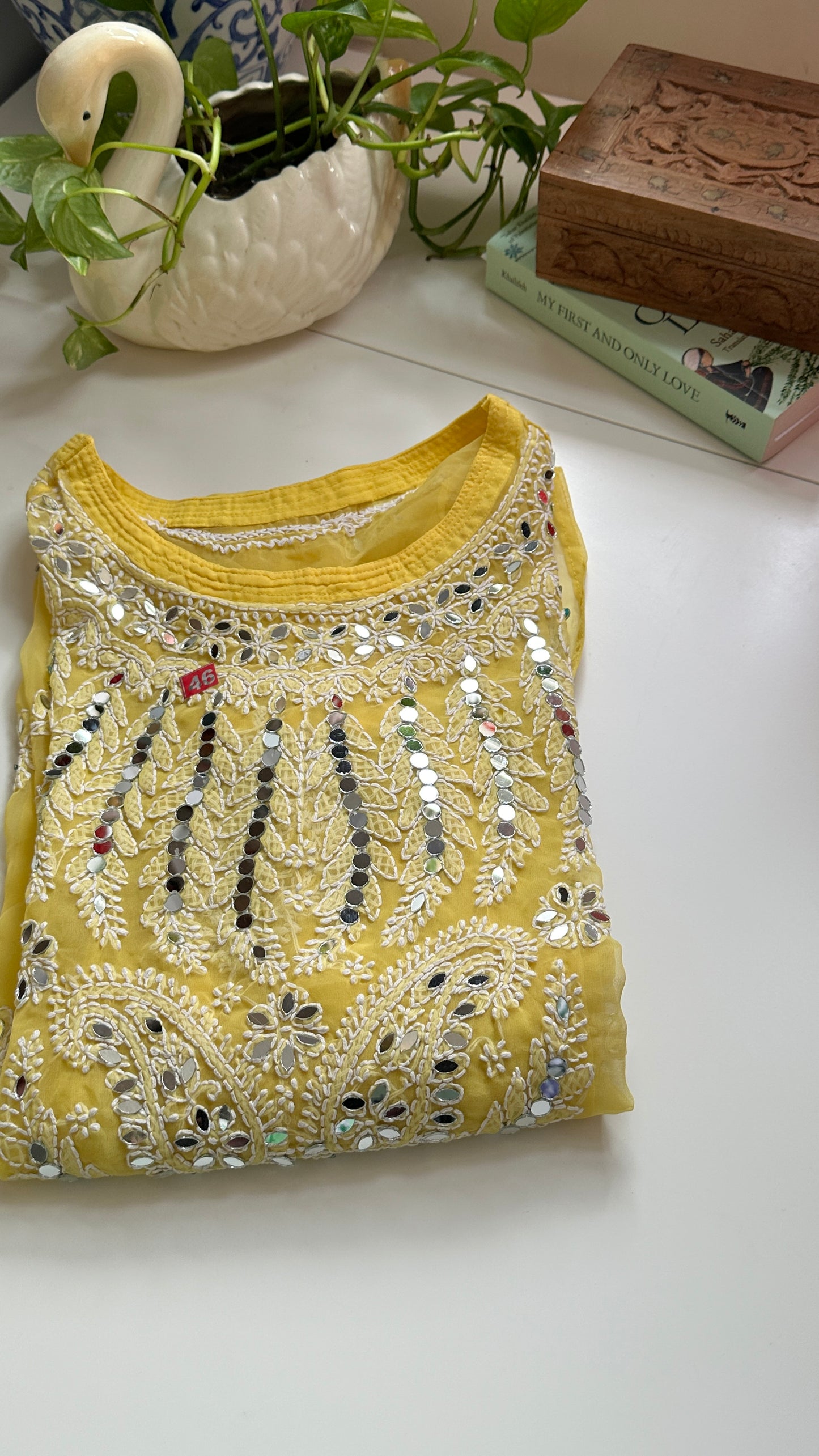 Yellow - Georgette Mirror Kurta