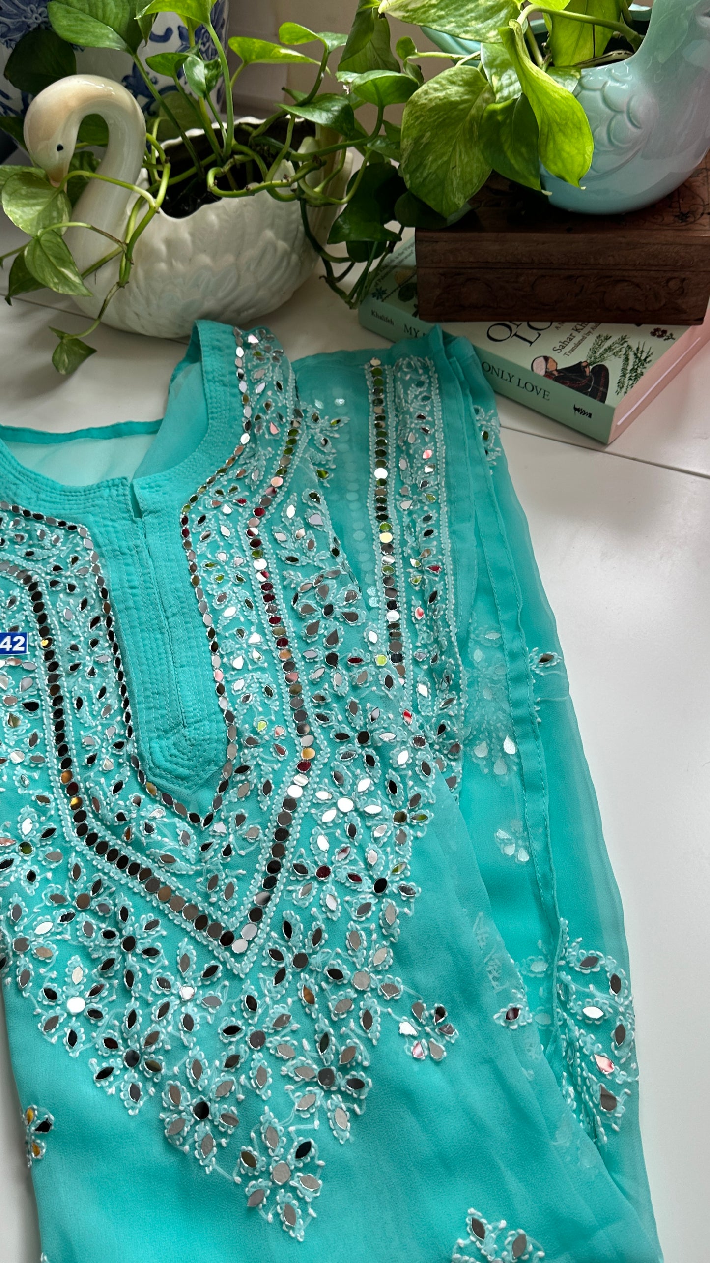 Firozi Blue - Georgette Mirror Kurta