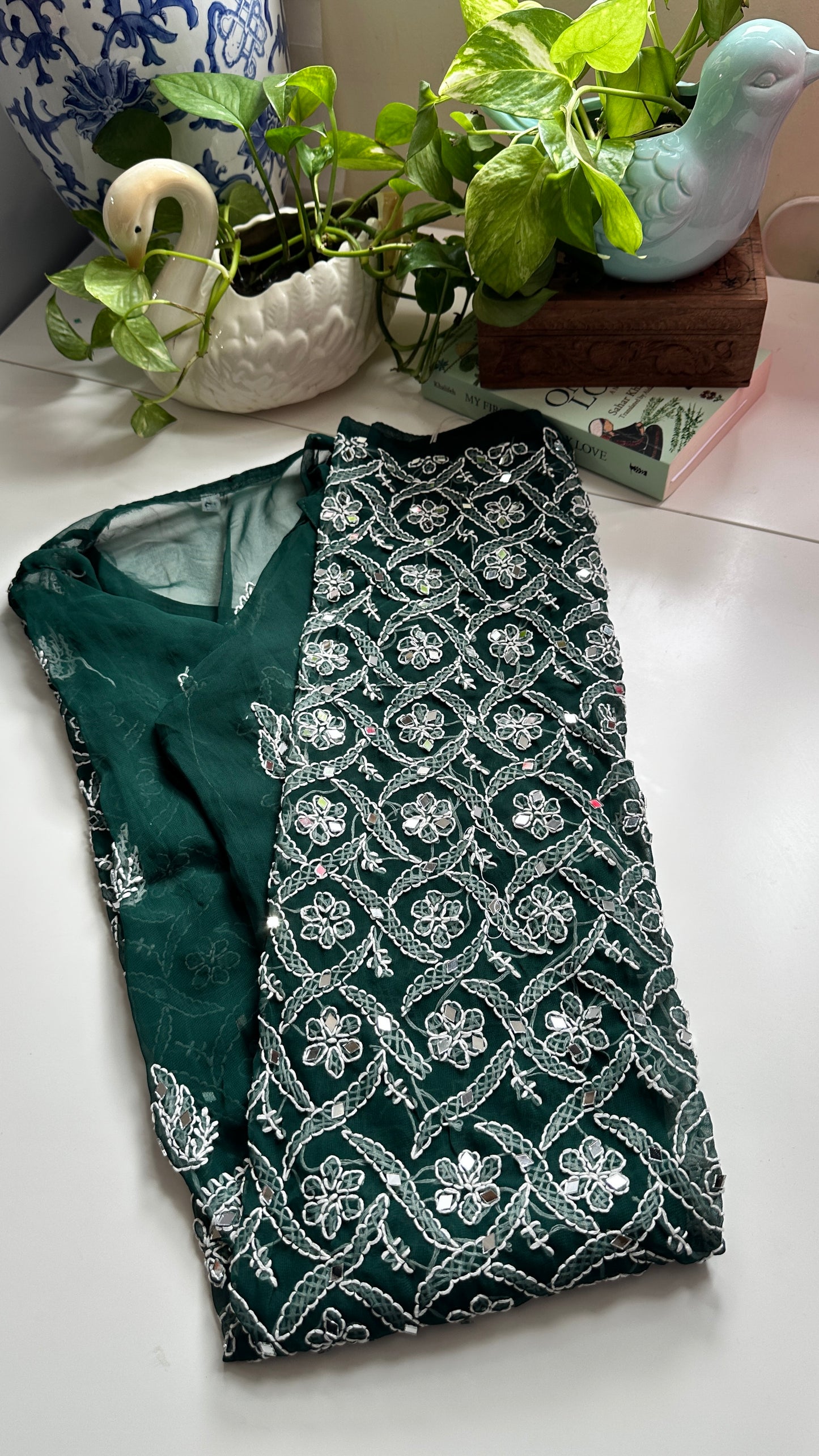 Dark Green - Georgette Mirror Kurta