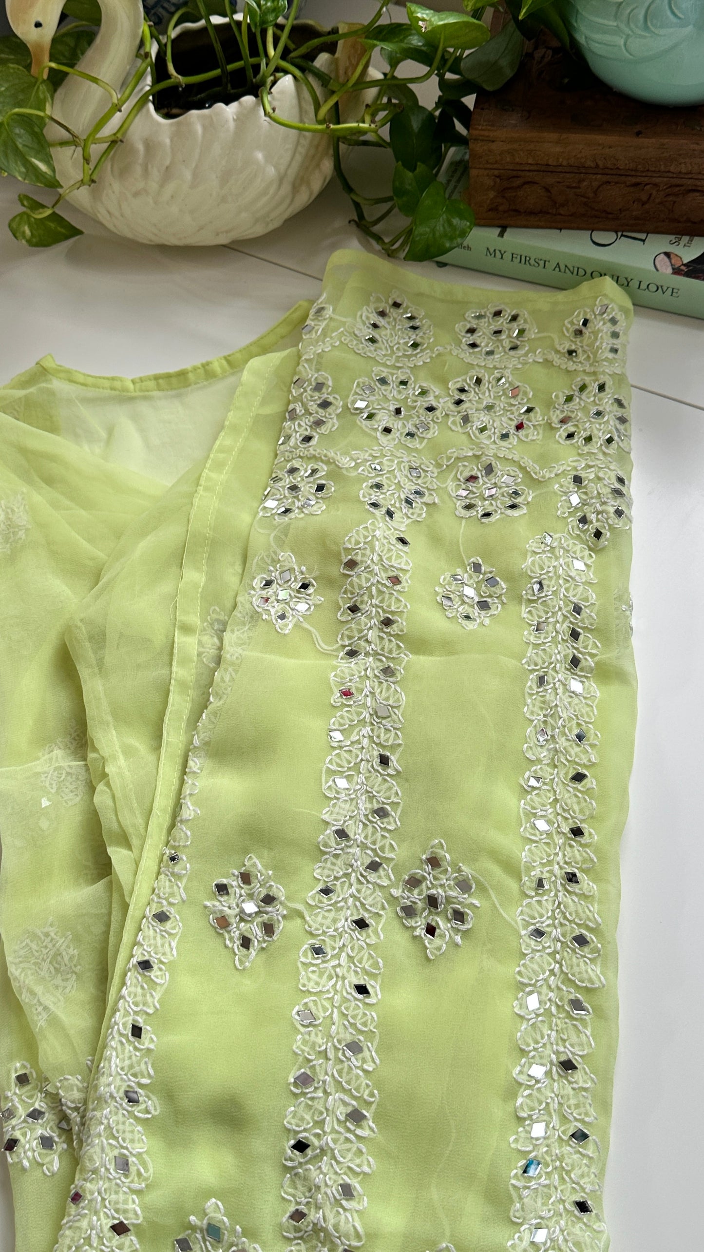 Lime Green - Georgette Mirror Kurta