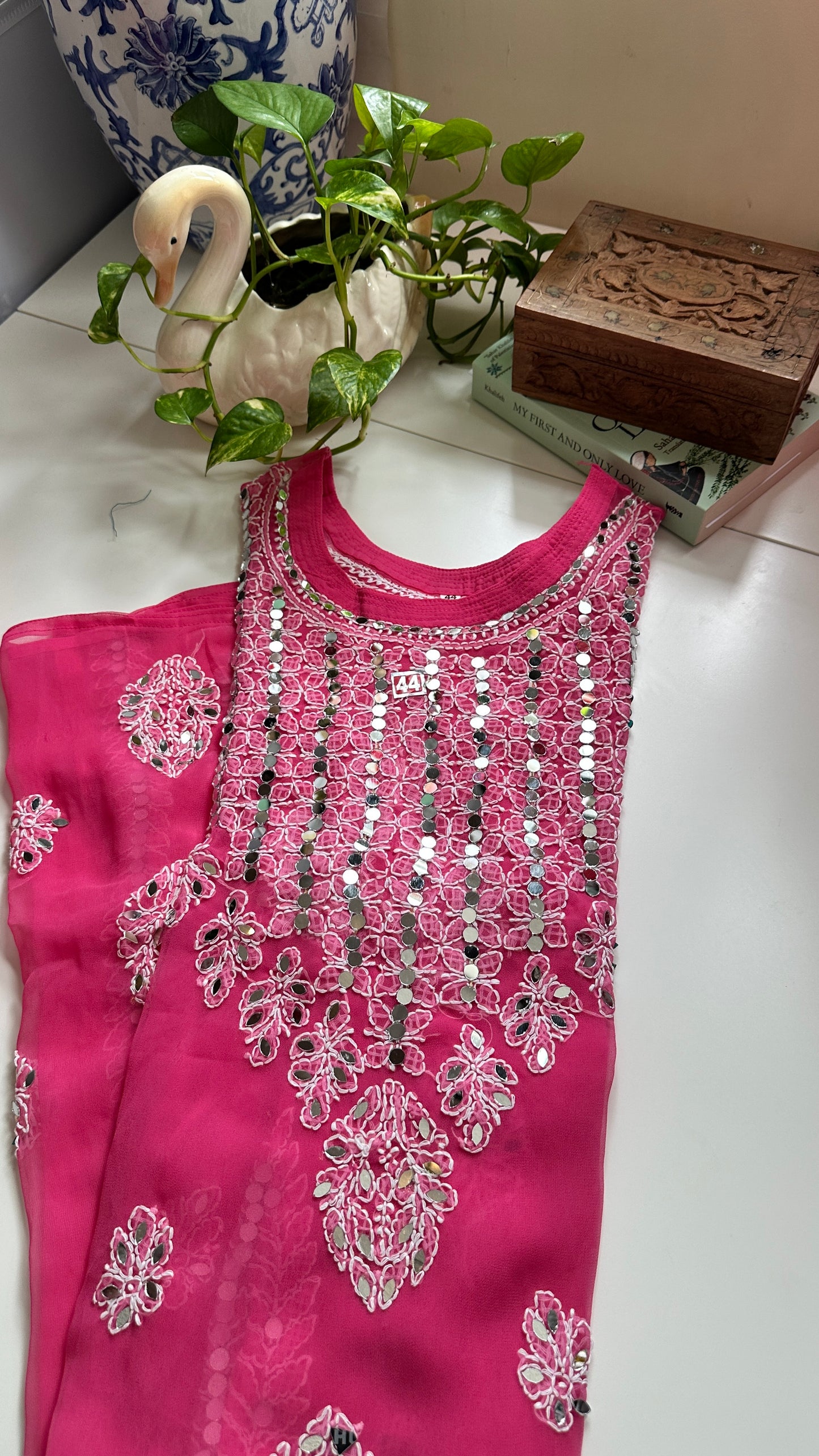Dark Pink - Georgette Mirror Kurta