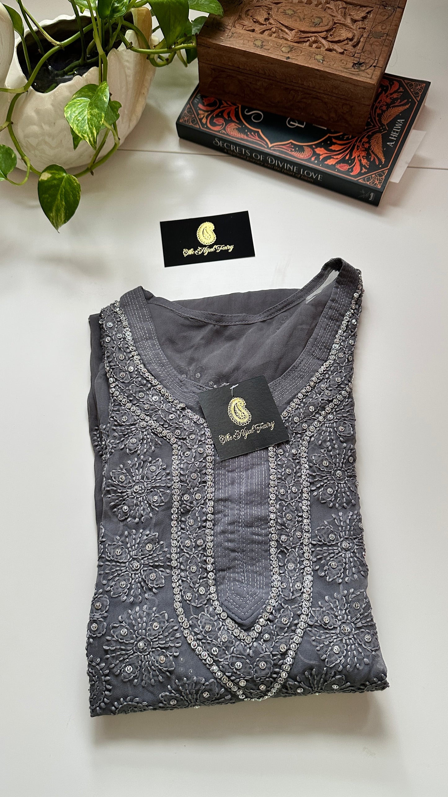 Georgette Stone Kurta- Dark Grey