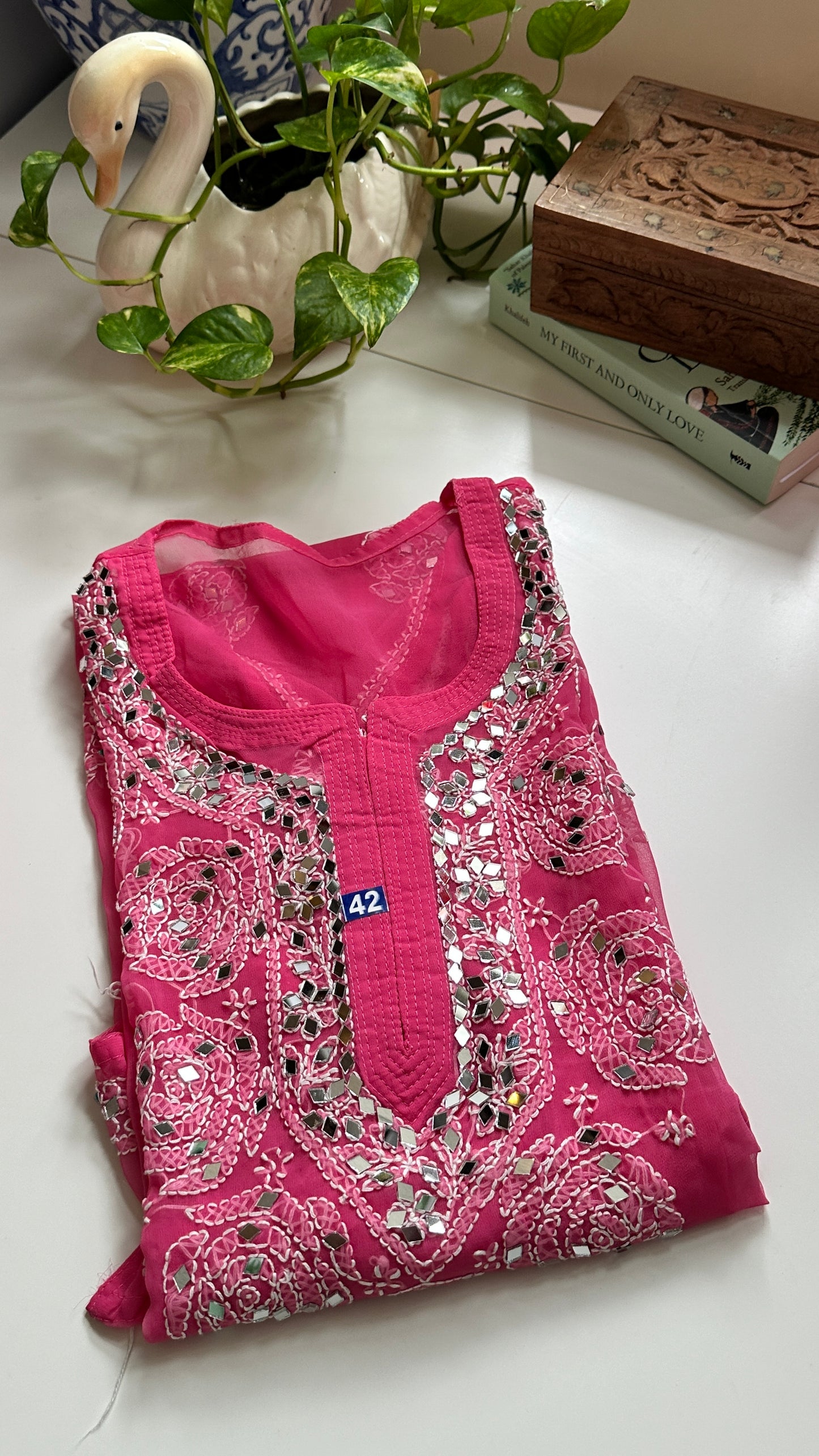 Dark Pink - Georgette Mirror Kurta