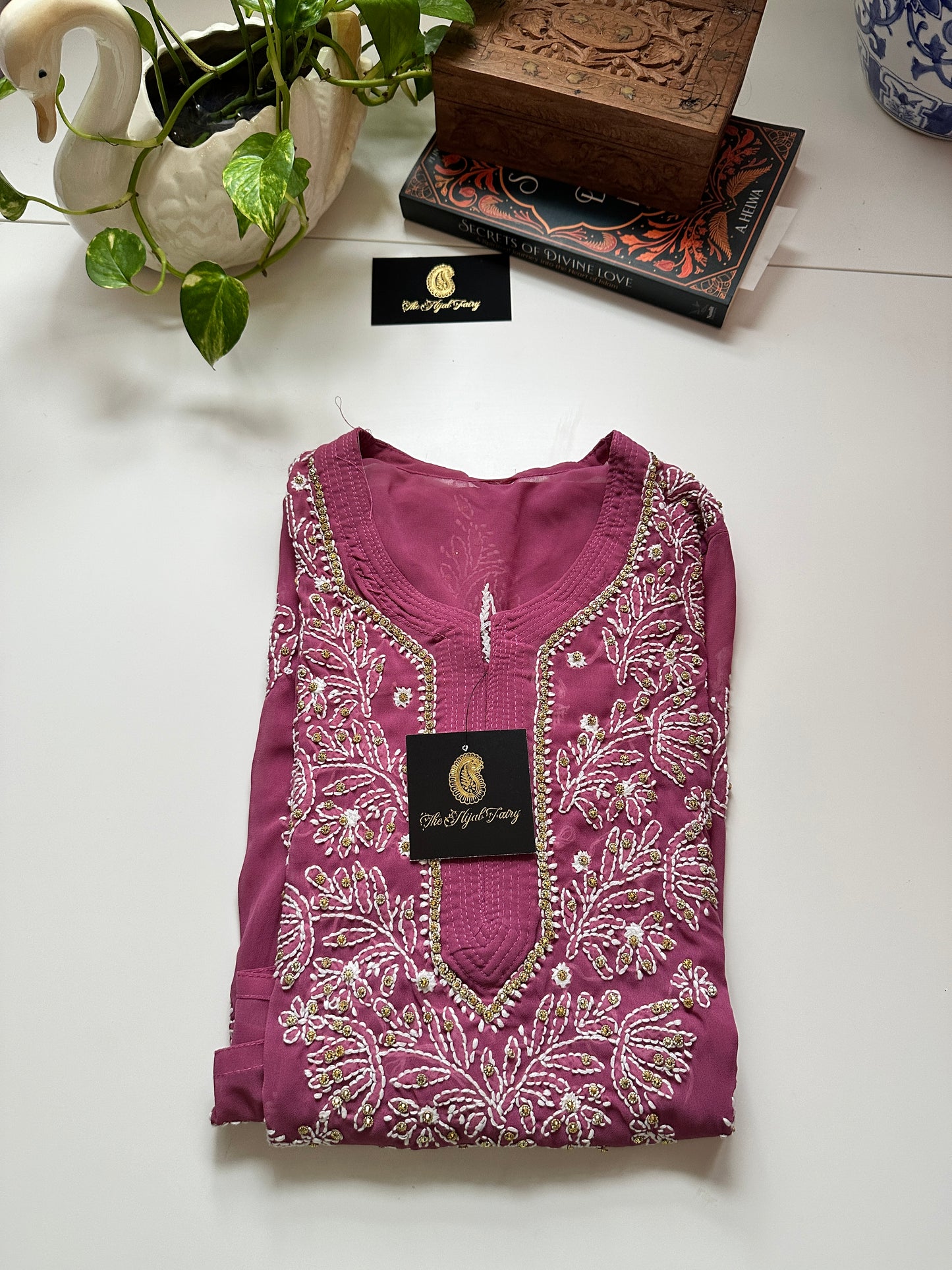 Georgette Stone Kurta- Mulberry