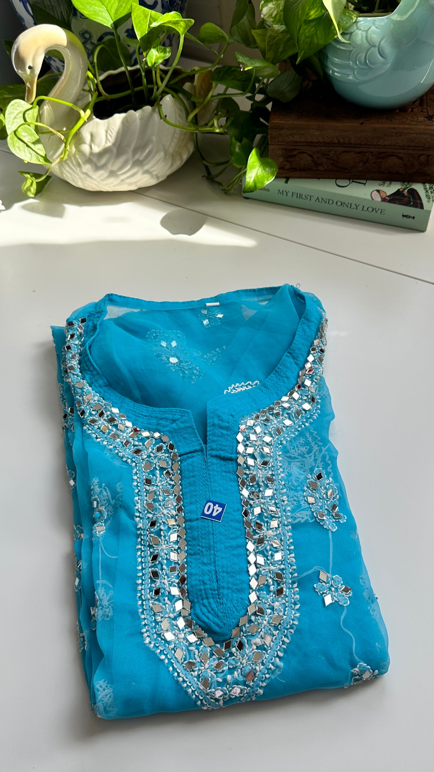 Sky Blue - Georgette Mirror Kurta