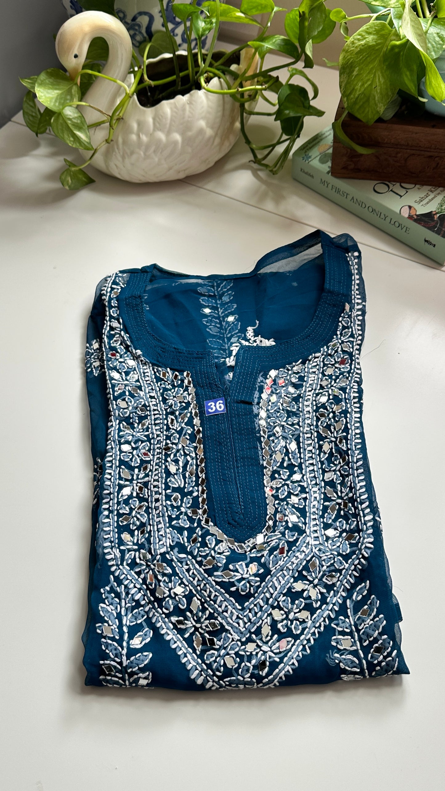 Teal Blue - Georgette Mirror Kurta