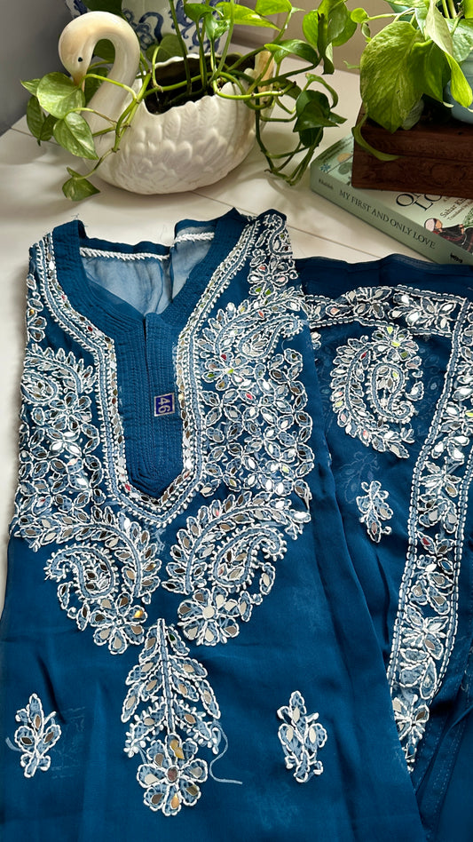 Teal Blue - Georgette Mirror Kurta