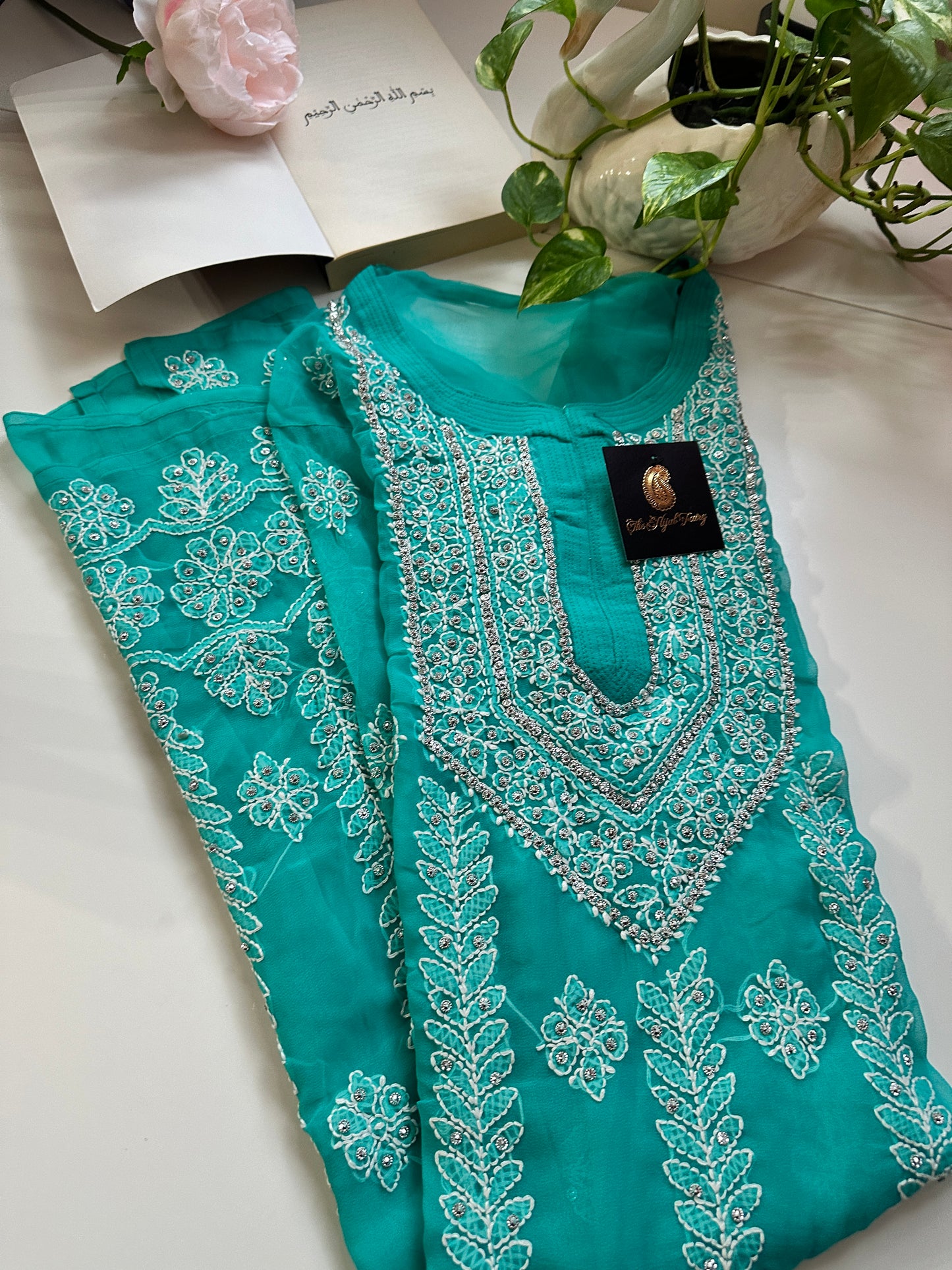 Dark Firozi - Georgette Stone Kurta