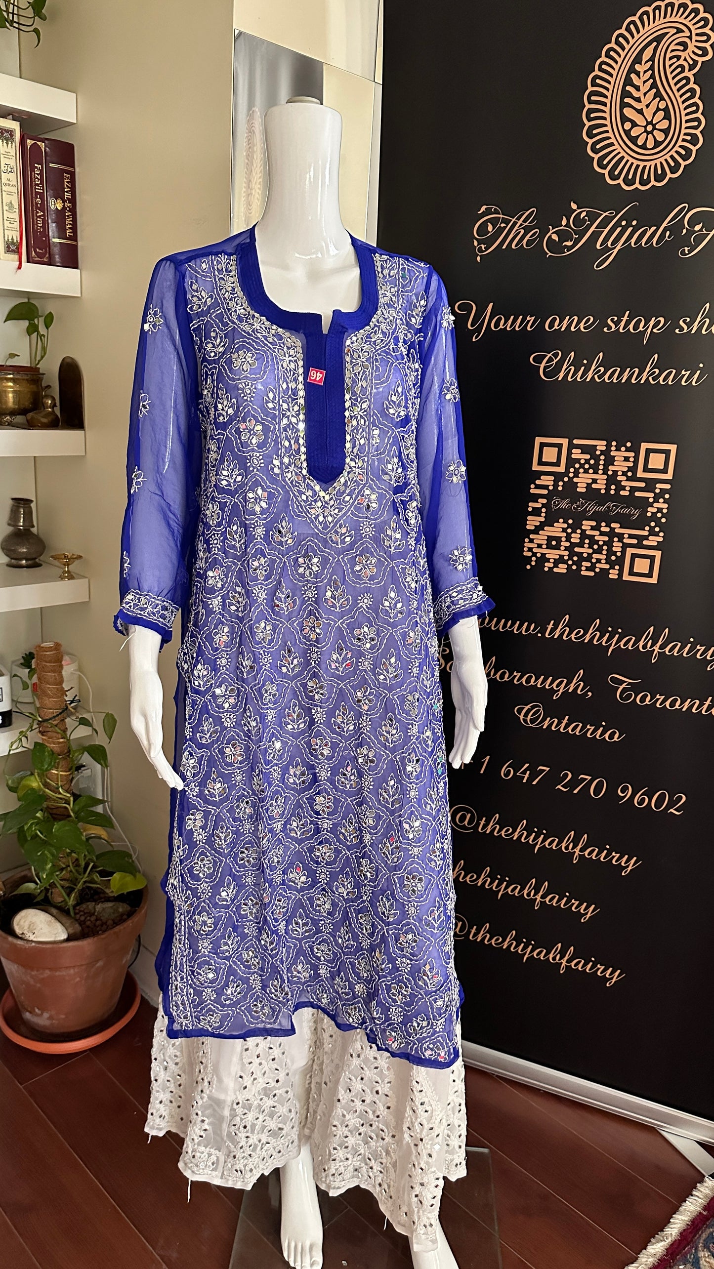 Navy Blue - Georgette Mirror Kurta