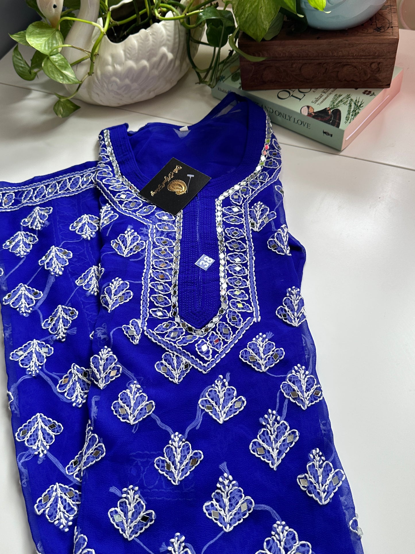 Navy Blue - Georgette Mirror Kurta