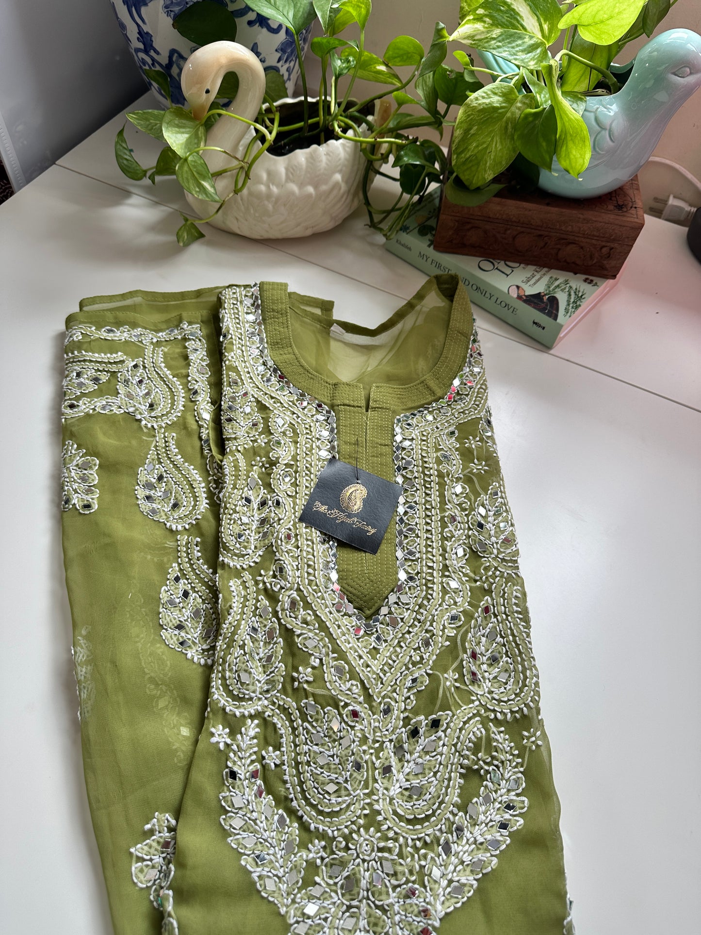 Olive Green - Georgette Mirror Kurta