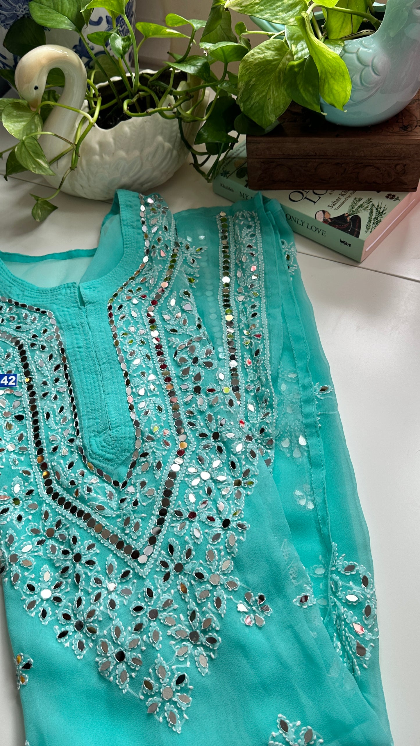 Firozi Blue - Georgette Mirror Kurta