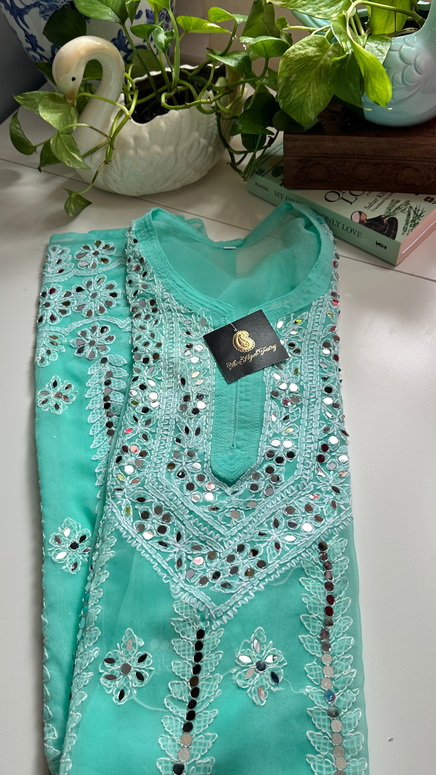 Firozi Blue - Georgette Mirror Kurta